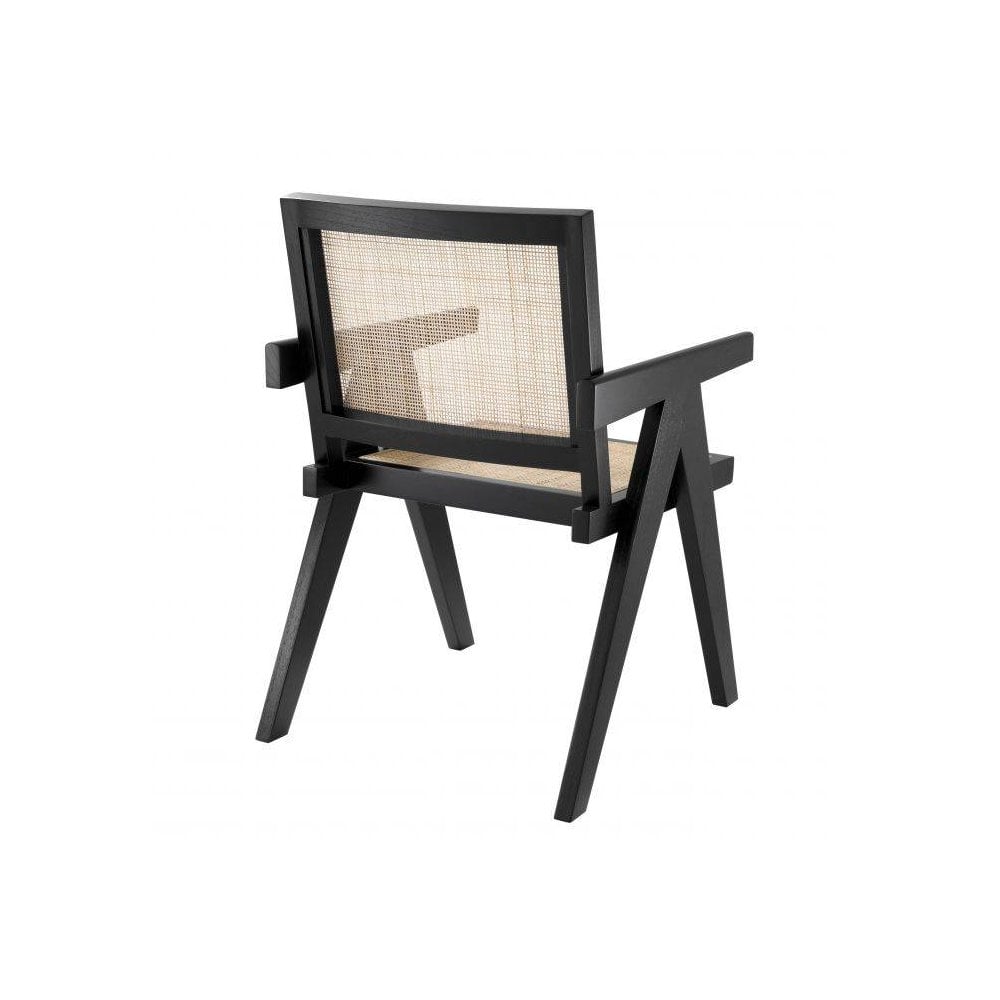 Aristide Black Finish Dining Chair with Rattan Cane Webbing