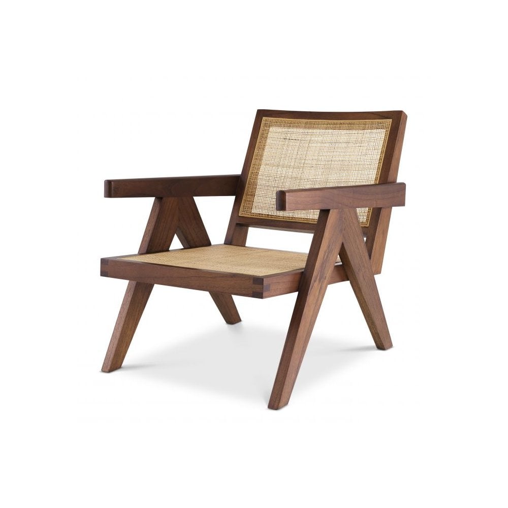 Aristide Vintage Style Chair with Rattan Cane Webbing in Classic Brown