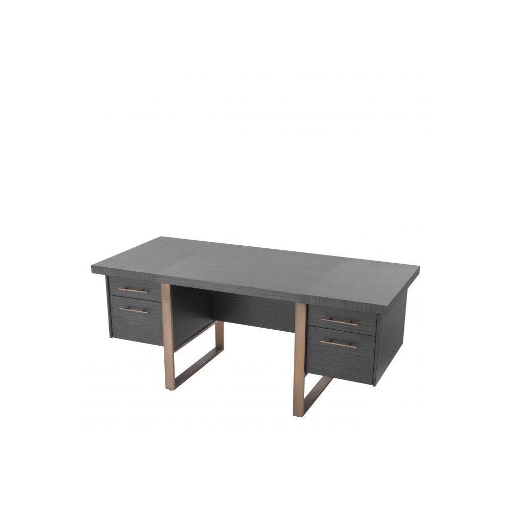 Canova Desk in Charcoal Grey Oak with Brushed Brass Accents