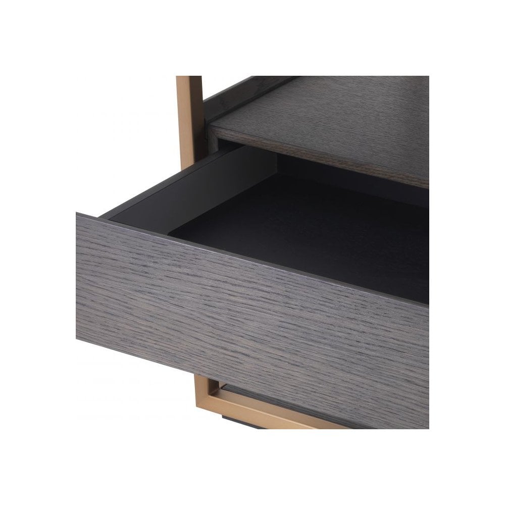 Parker Side Table, Mocha Oak Veneer with Brushed Brass Accents