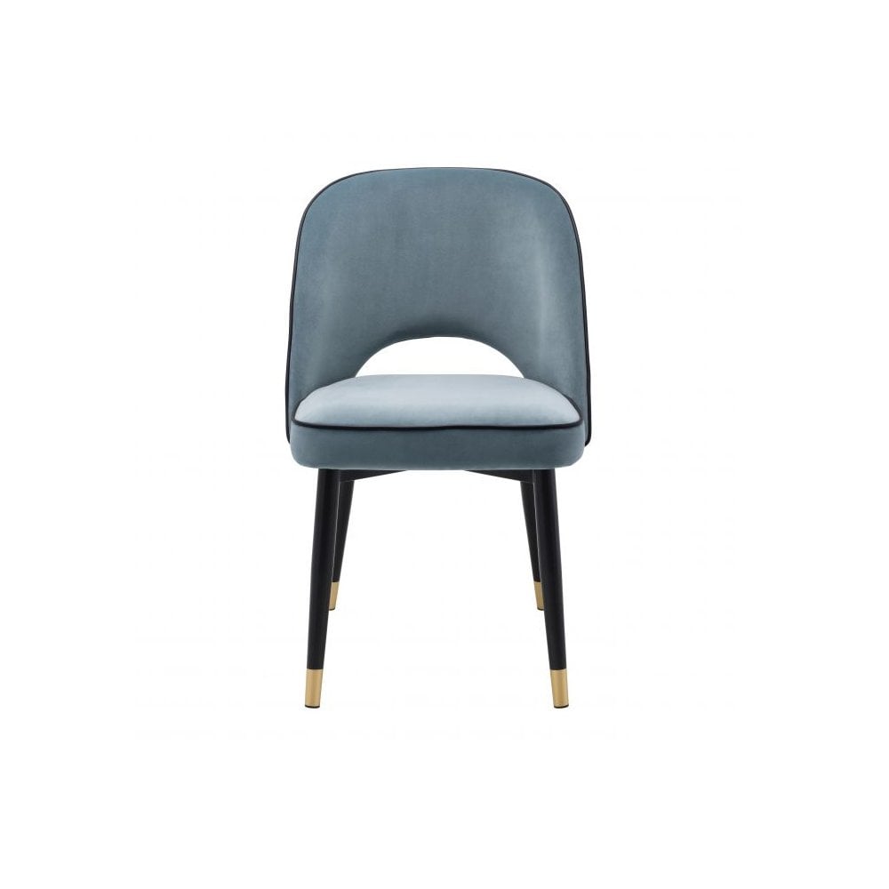 Pair of Cliff Dining Chairs in Savona Blue Velvet with Black Faux Leather Accents