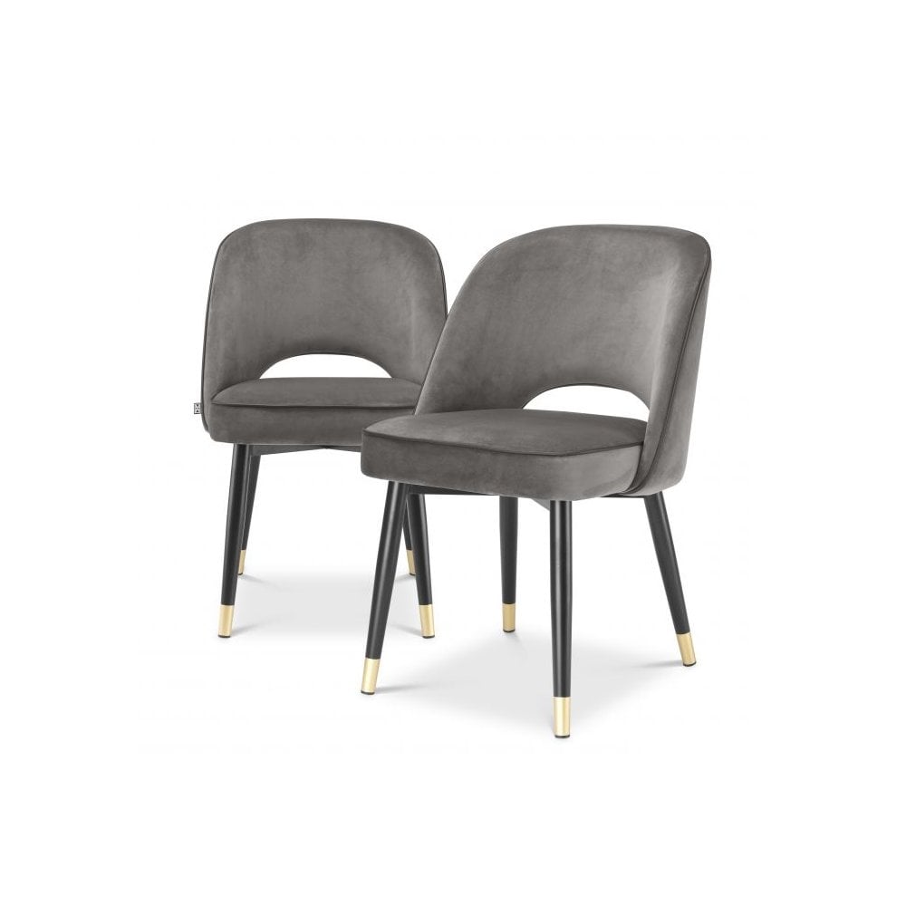 Elegant Cliff Dining Chair Duo, Savona Grey Velvet with Black Faux Leather Trim