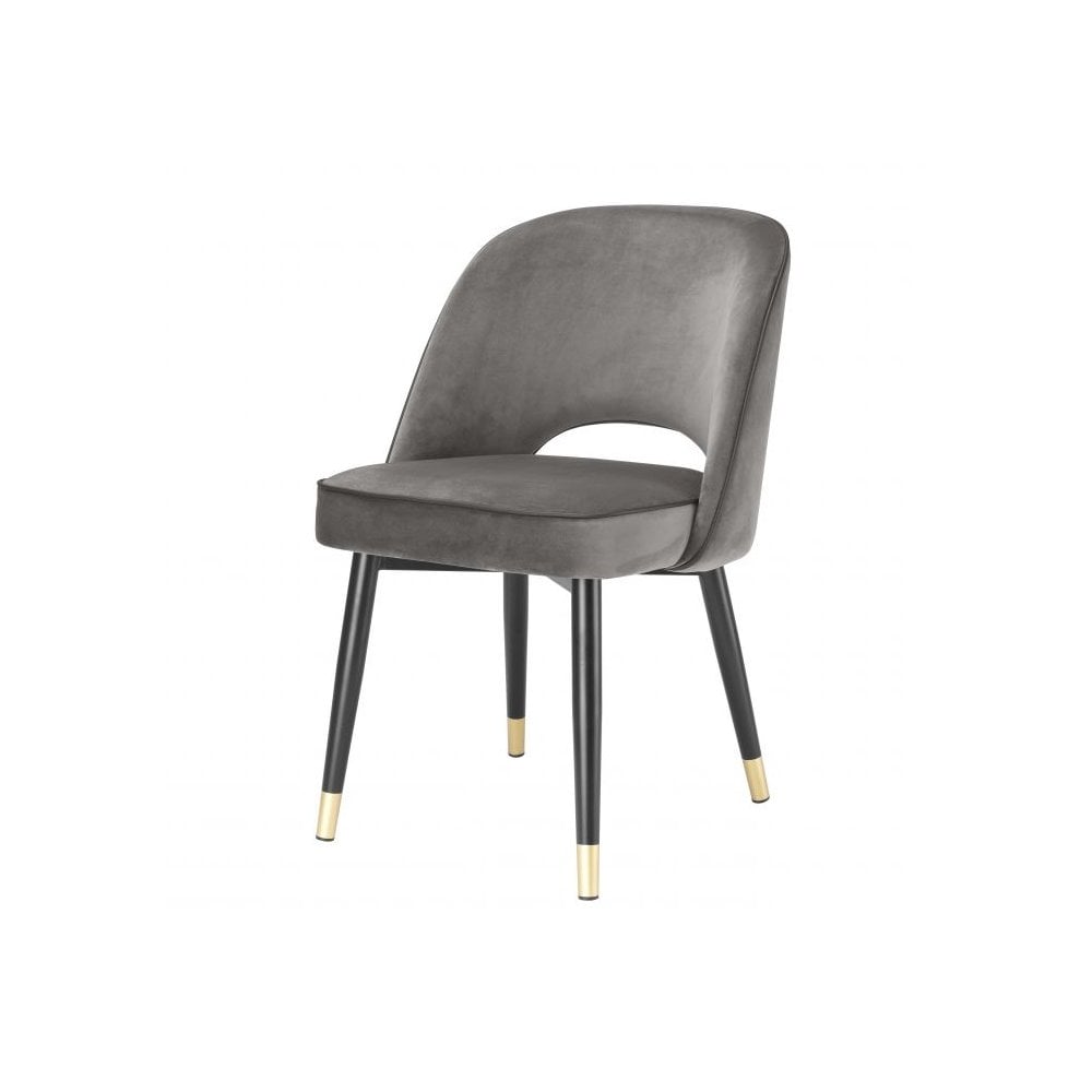 Elegant Cliff Dining Chair Duo, Savona Grey Velvet with Black Faux Leather Trim