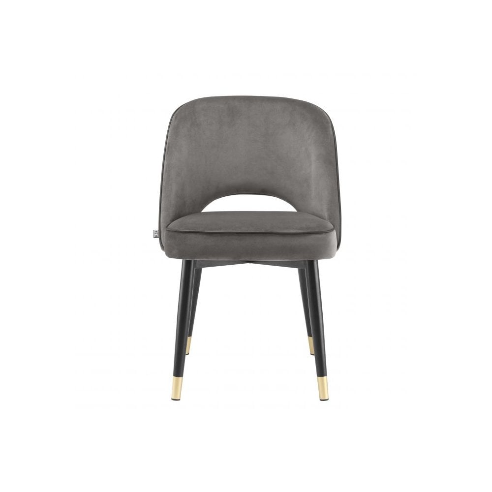 Elegant Cliff Dining Chair Duo, Savona Grey Velvet with Black Faux Leather Trim