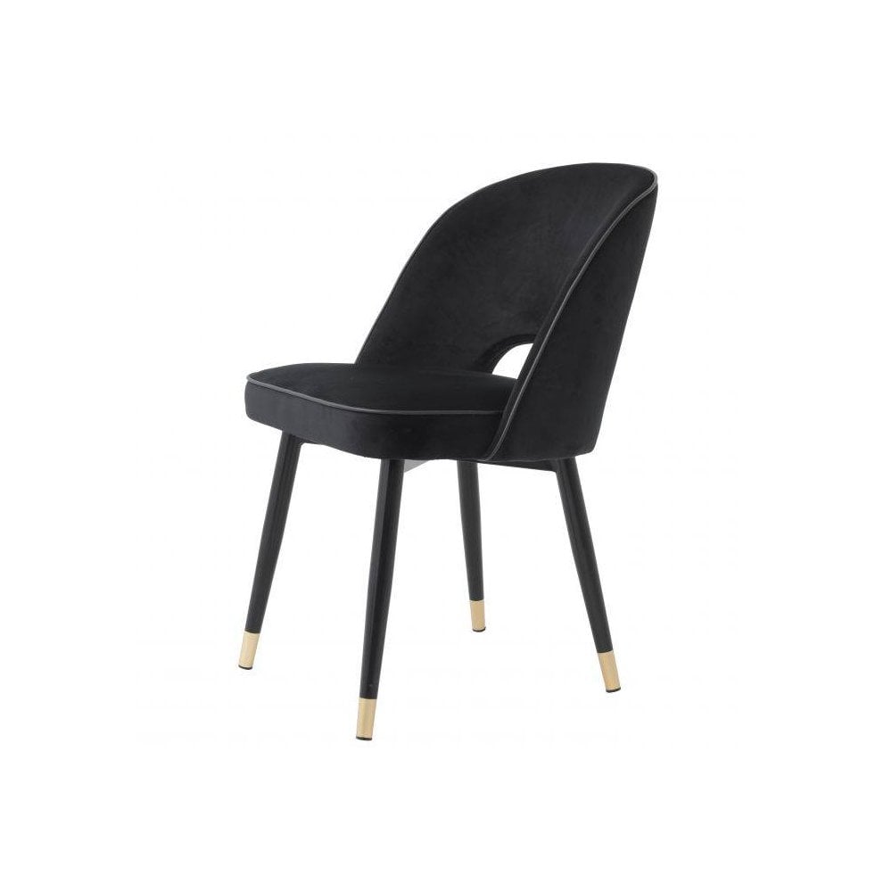 Elegant Cliff Dining Chair Set - Luxe Black Velvet & Faux Leather Trim