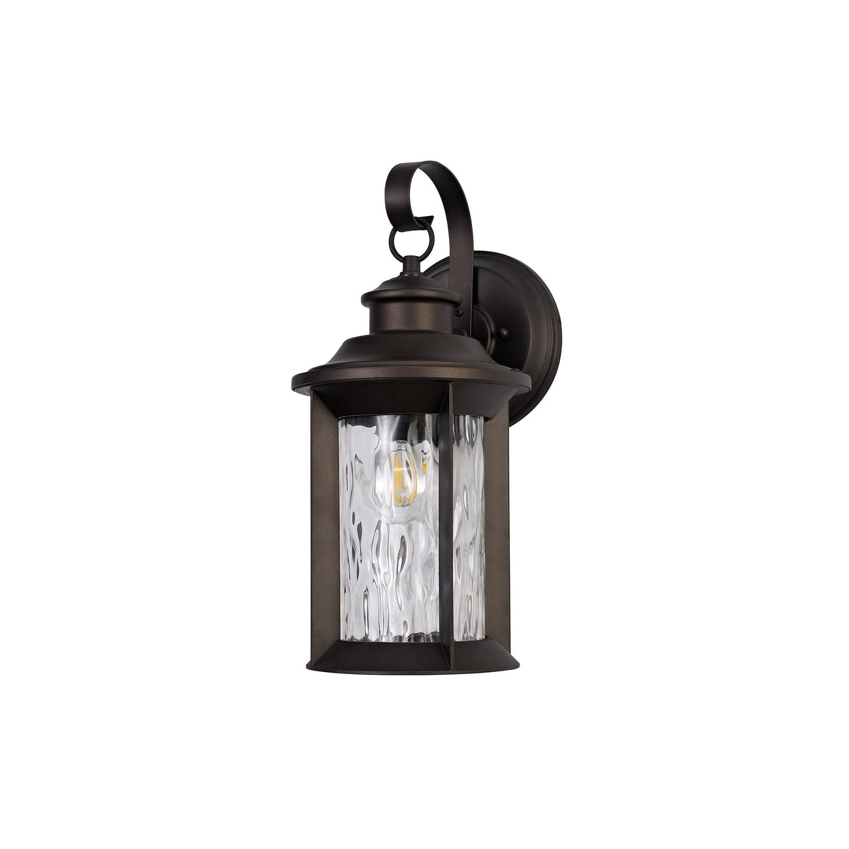 Antique Bronze Wall Lantern with Clear Ripple Glass, E27 Fitting, IP54