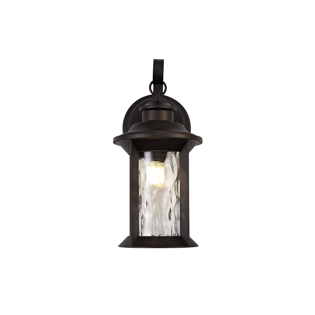 Antique Bronze Wall Lantern with Clear Ripple Glass, E27 Fitting, IP54