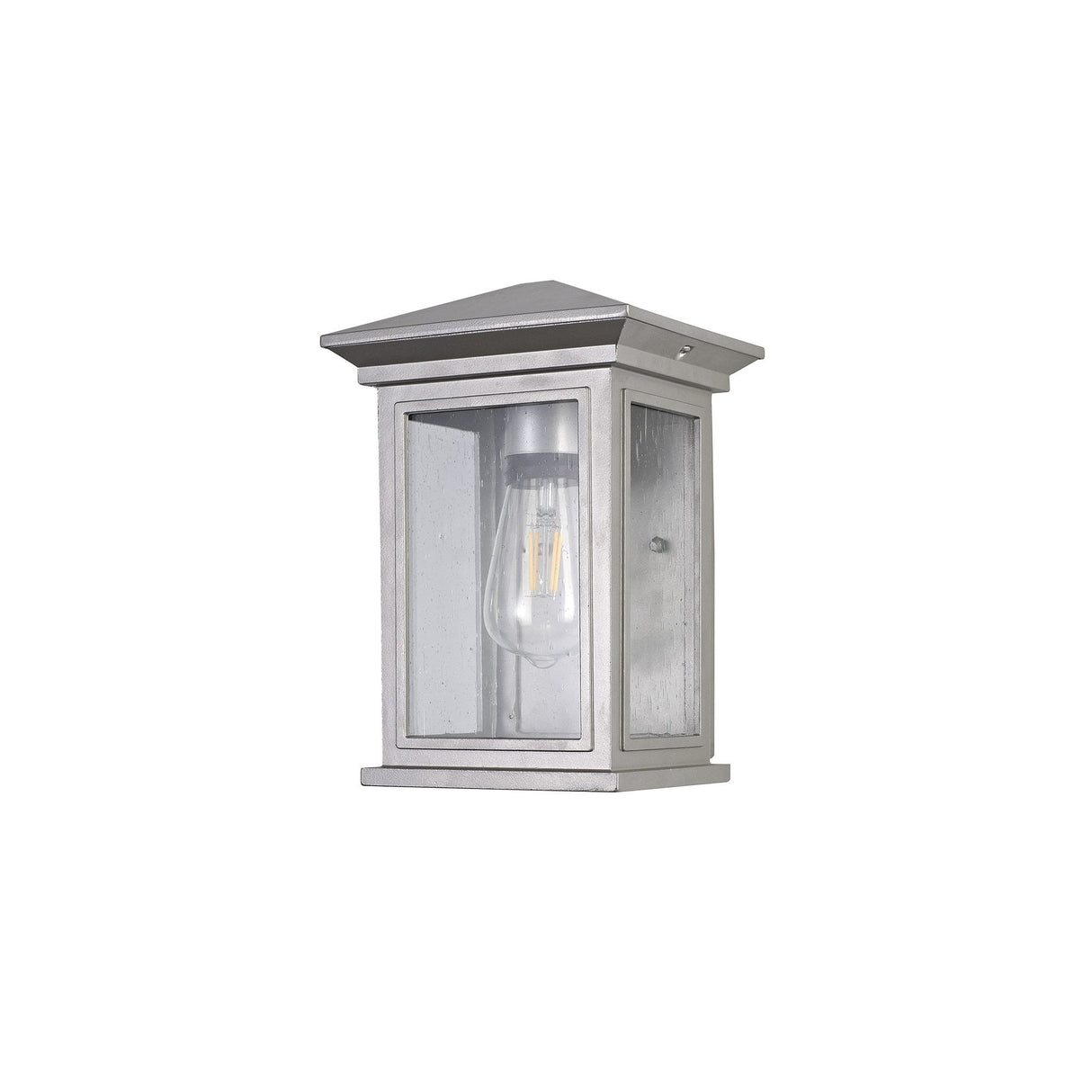 Modern Silver Grey Wall Light with Clear Seeded Glass Shade, E27, IP54, 2-Year Warranty