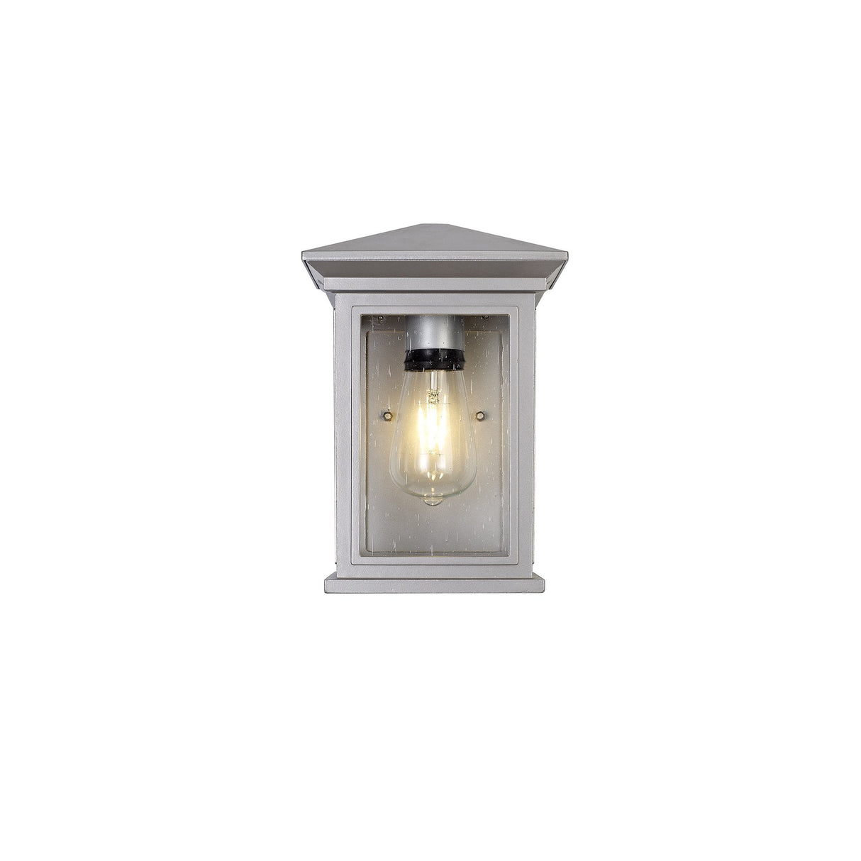 Modern Silver Grey Wall Light with Clear Seeded Glass Shade, E27, IP54, 2-Year Warranty