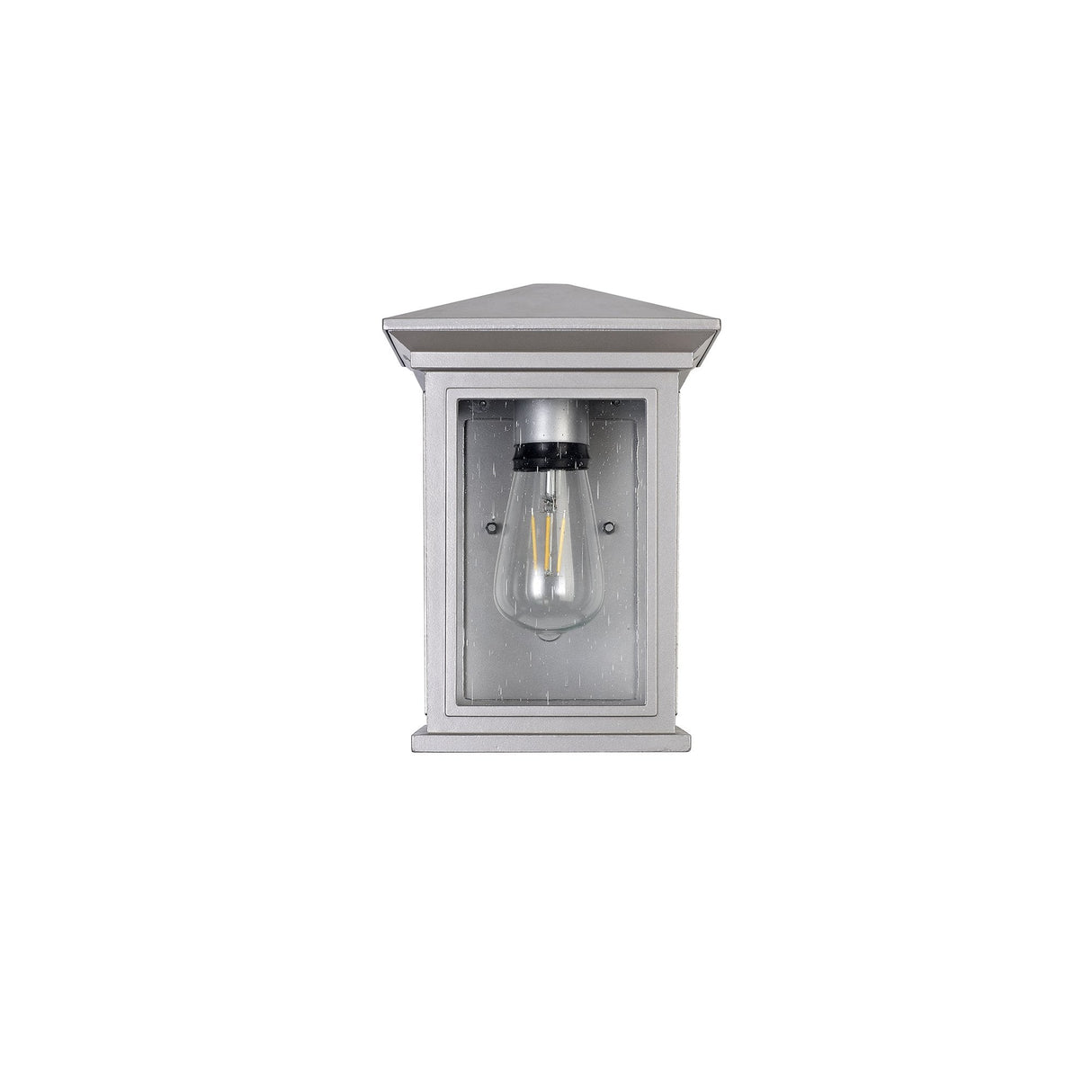 Modern Silver Grey Wall Light with Clear Seeded Glass Shade, E27, IP54, 2-Year Warranty