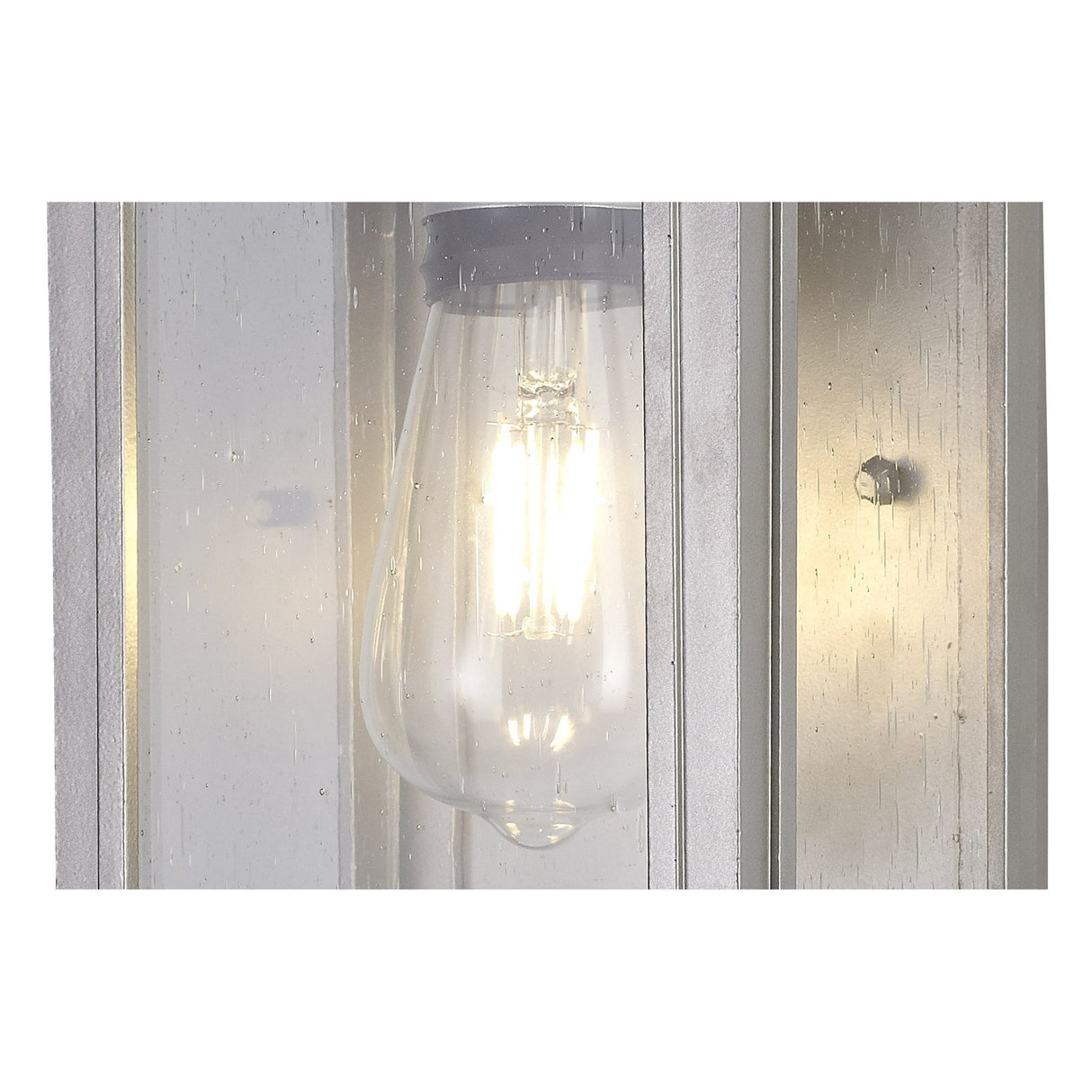 Modern Silver Grey Wall Light with Clear Seeded Glass Shade, E27, IP54, 2-Year Warranty