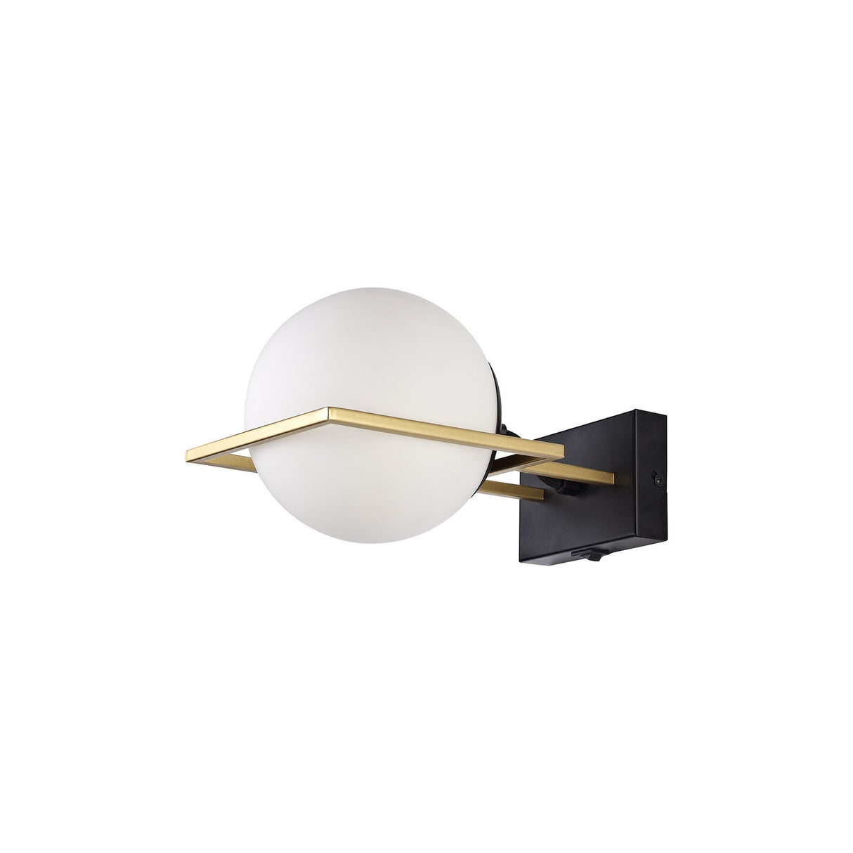 Elegant Matt Black and Gold Wall Lamp with Frosted White Shade and Rocker Switch
