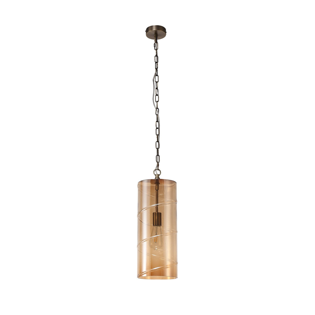 Antique Brass Pendant Light with Amber Glass Shade