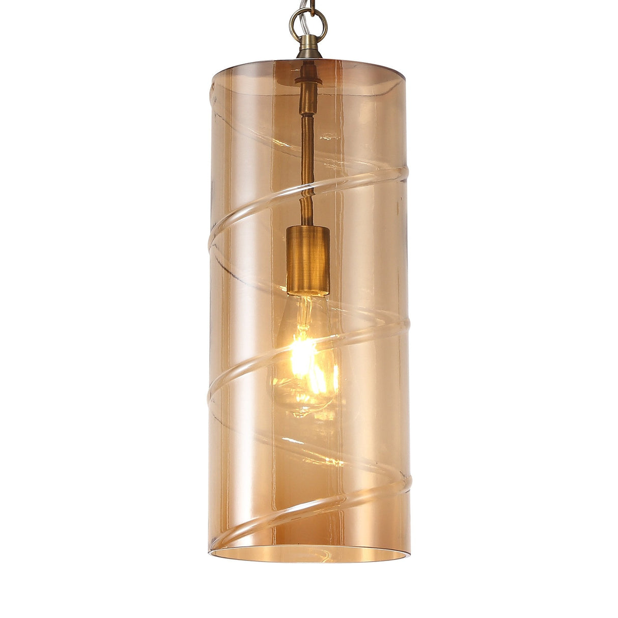 Antique Brass Pendant Light with Amber Glass Shade