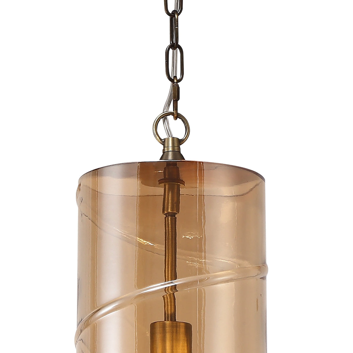 Antique Brass Pendant Light with Amber Glass Shade