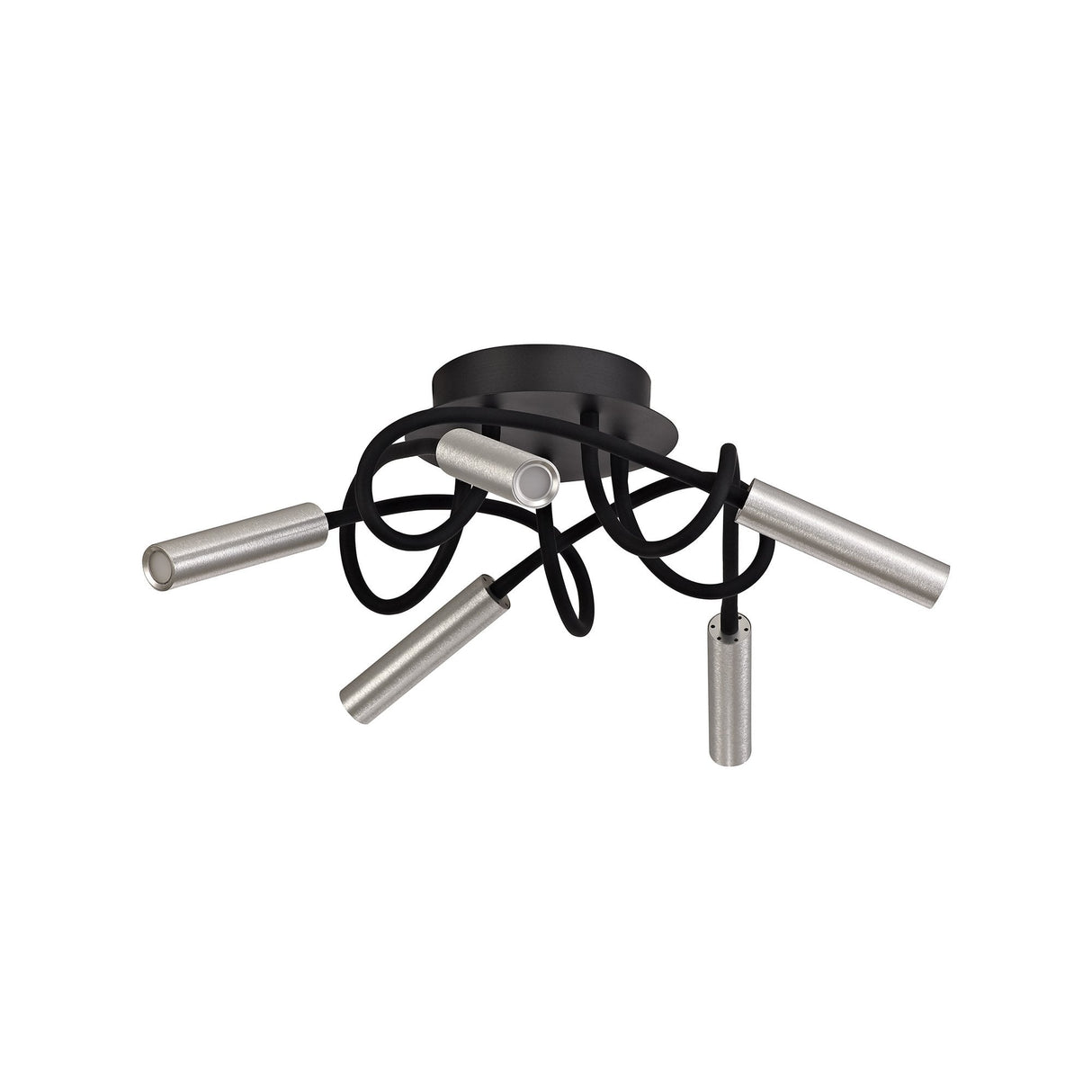 Modern Adjustable 5-Arm LED Ceiling Light Fixture, Black and Aluminium, 3000K Warm White, Dimmable, 3-Year Warranty