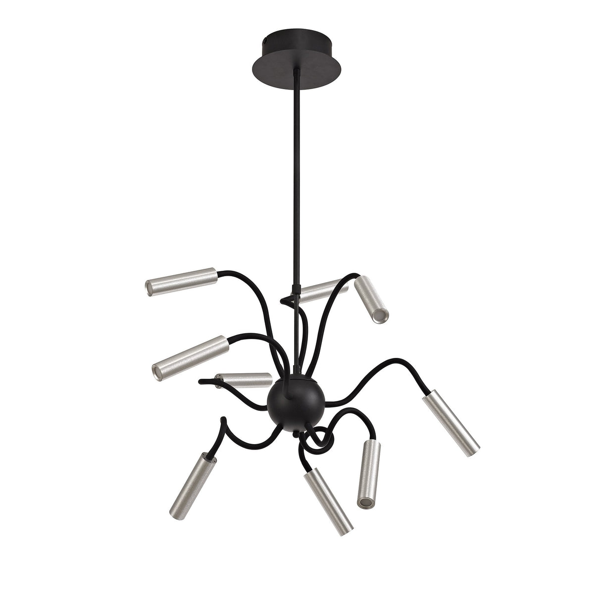 Modern Sputnik Pendant Light, Adjustable 9 Arms, Integrated Dimmable LED, 3000K, 2250lm, Black & Aluminium Finish, 3-Year Warranty