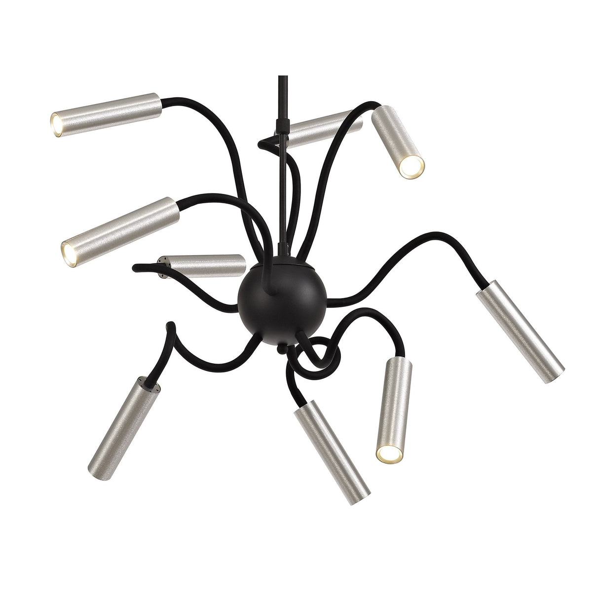 Modern Sputnik Pendant Light, Adjustable 9 Arms, Integrated Dimmable LED, 3000K, 2250lm, Black & Aluminium Finish, 3-Year Warranty