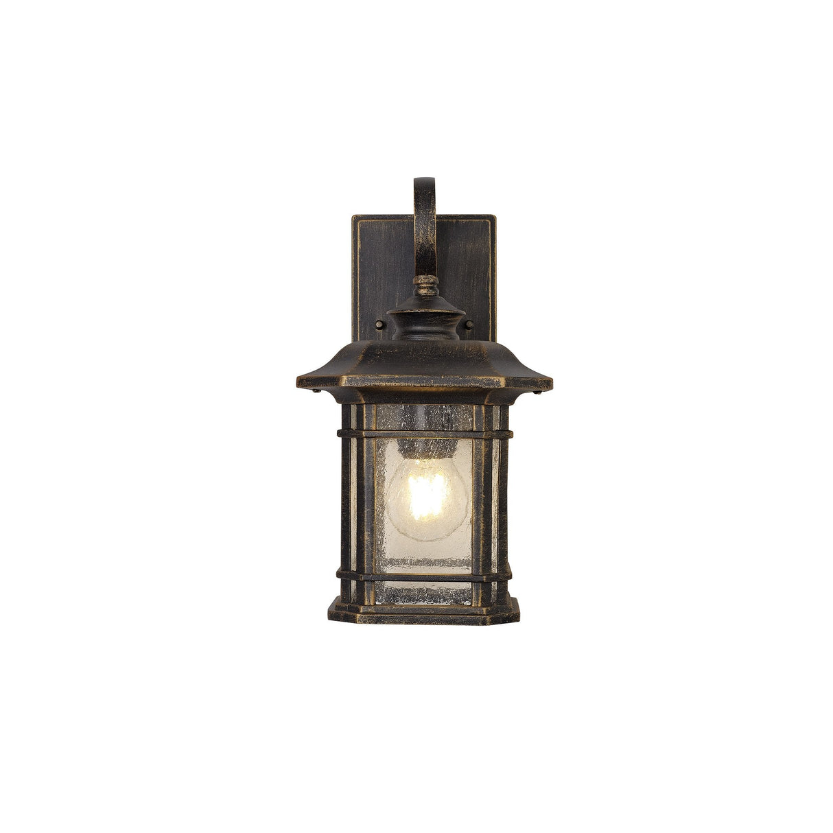 Elegant Outdoor Wall Sconce with Seeded Glass, Brushed Black Gold Finish, IP54, E27 Base