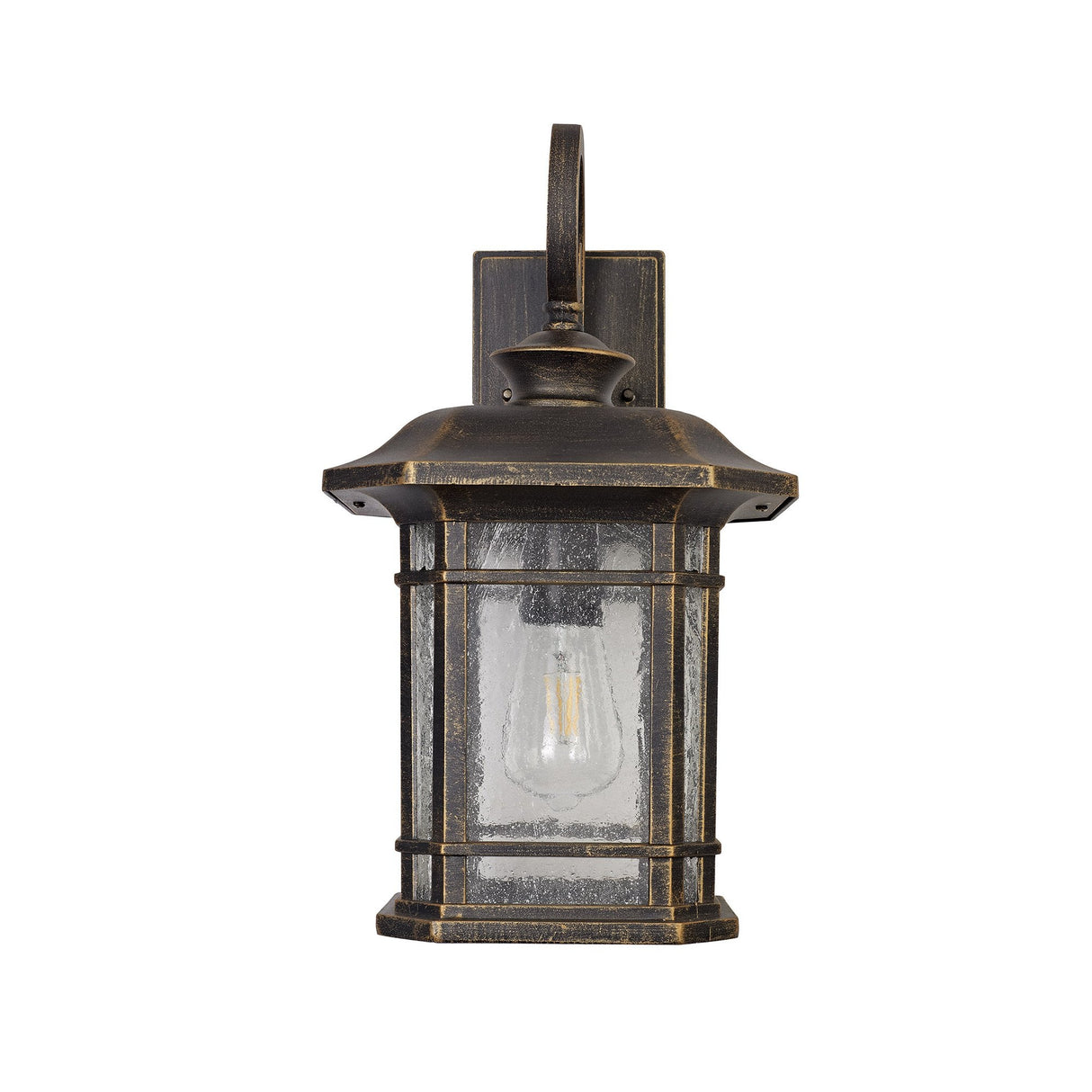 Elegant Brushed Black Gold Wall Lamp with Seeded Glass, IP54, E27 Socket, 2-Year Warranty