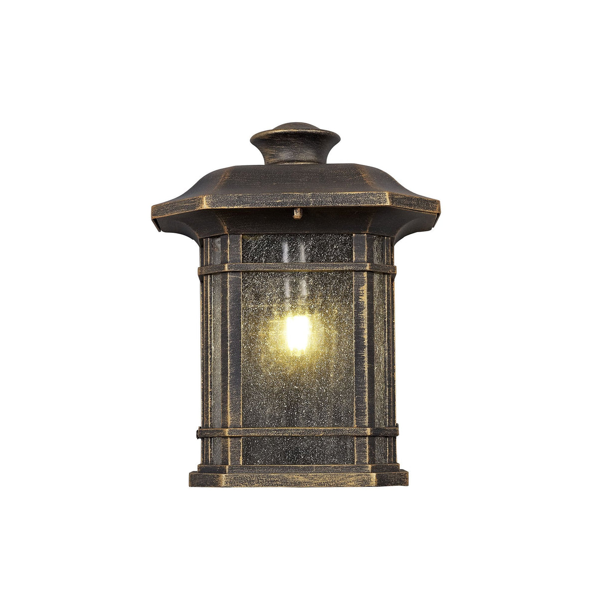Elegant Outdoor Wall Light, Brushed Black Gold with Seeded Glass, IP54-Rated