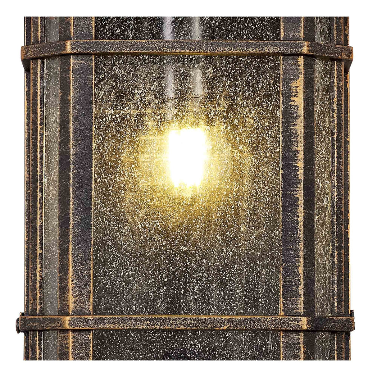 Elegant Outdoor Wall Light, Brushed Black Gold with Seeded Glass, IP54-Rated