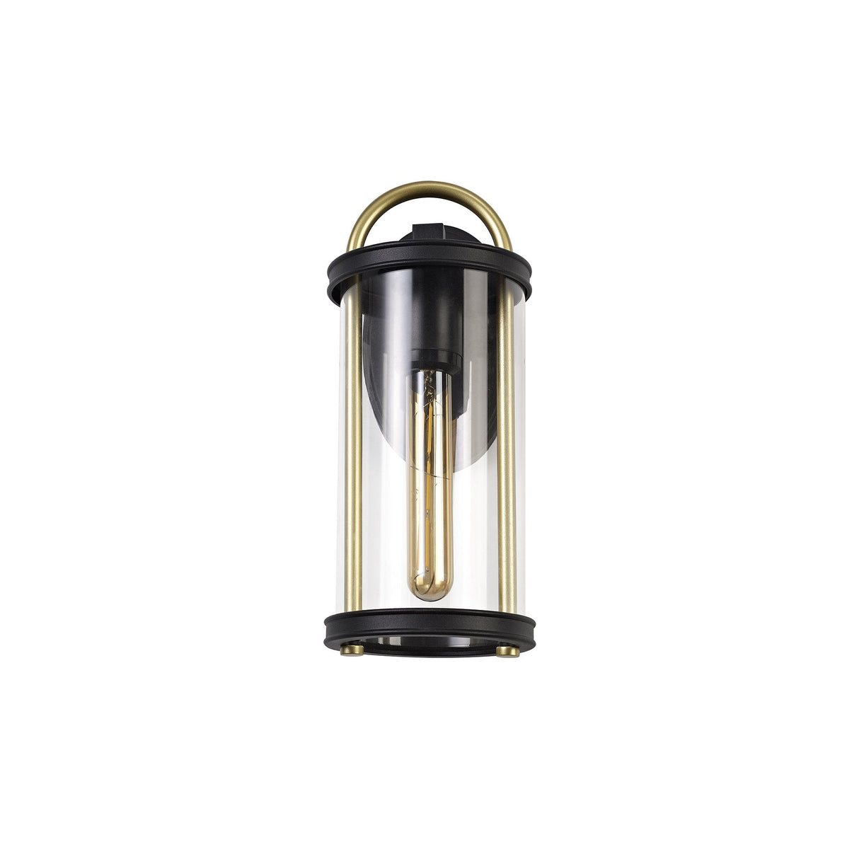 Elegant Wall Sconce, E27 Base, Black & Gold with Clear Glass, IP54 Rated, 2-Year Warranty