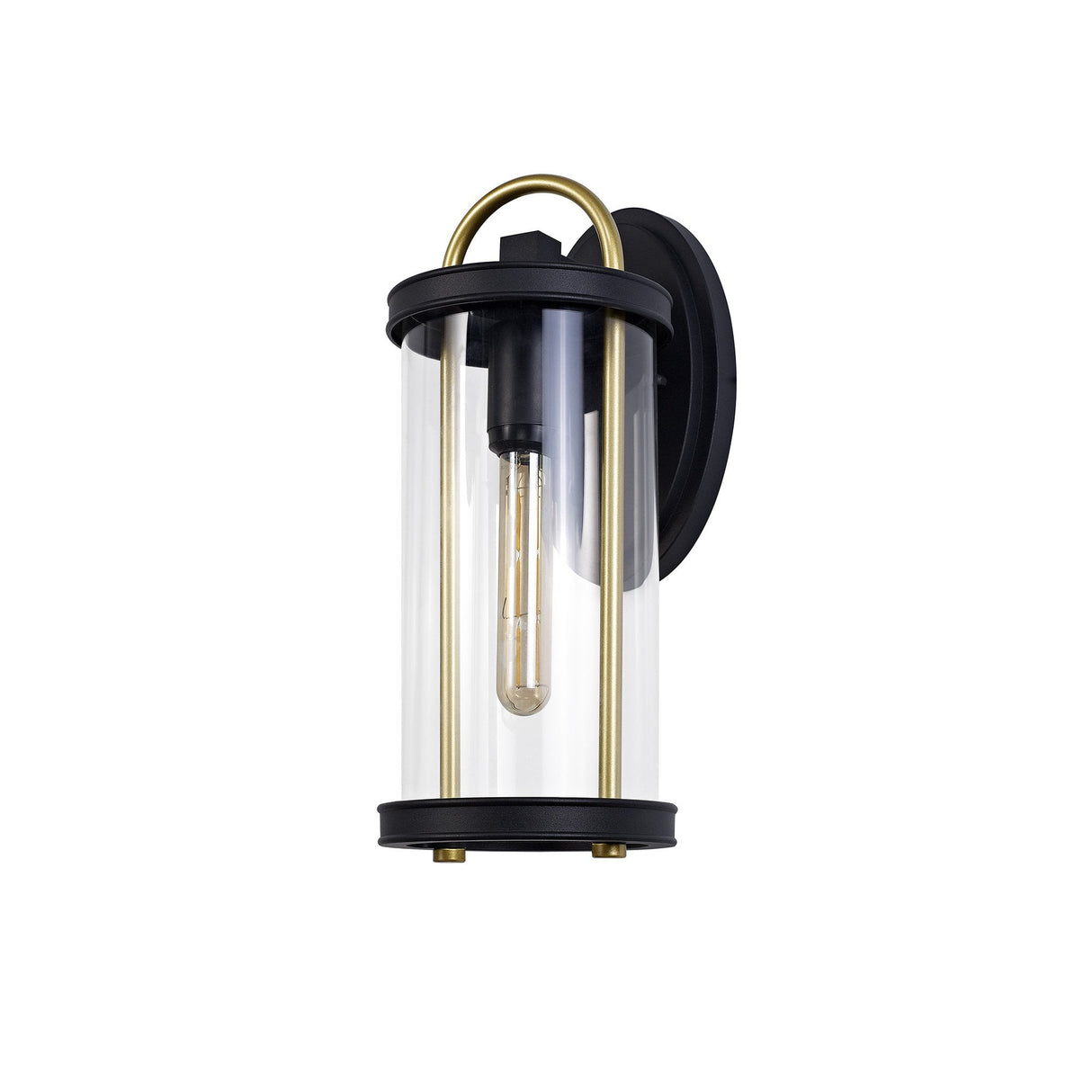 Elegant Black & Gold Wall Lamp with Clear Glass, E27 Socket, IP54, 2-Year Warranty
