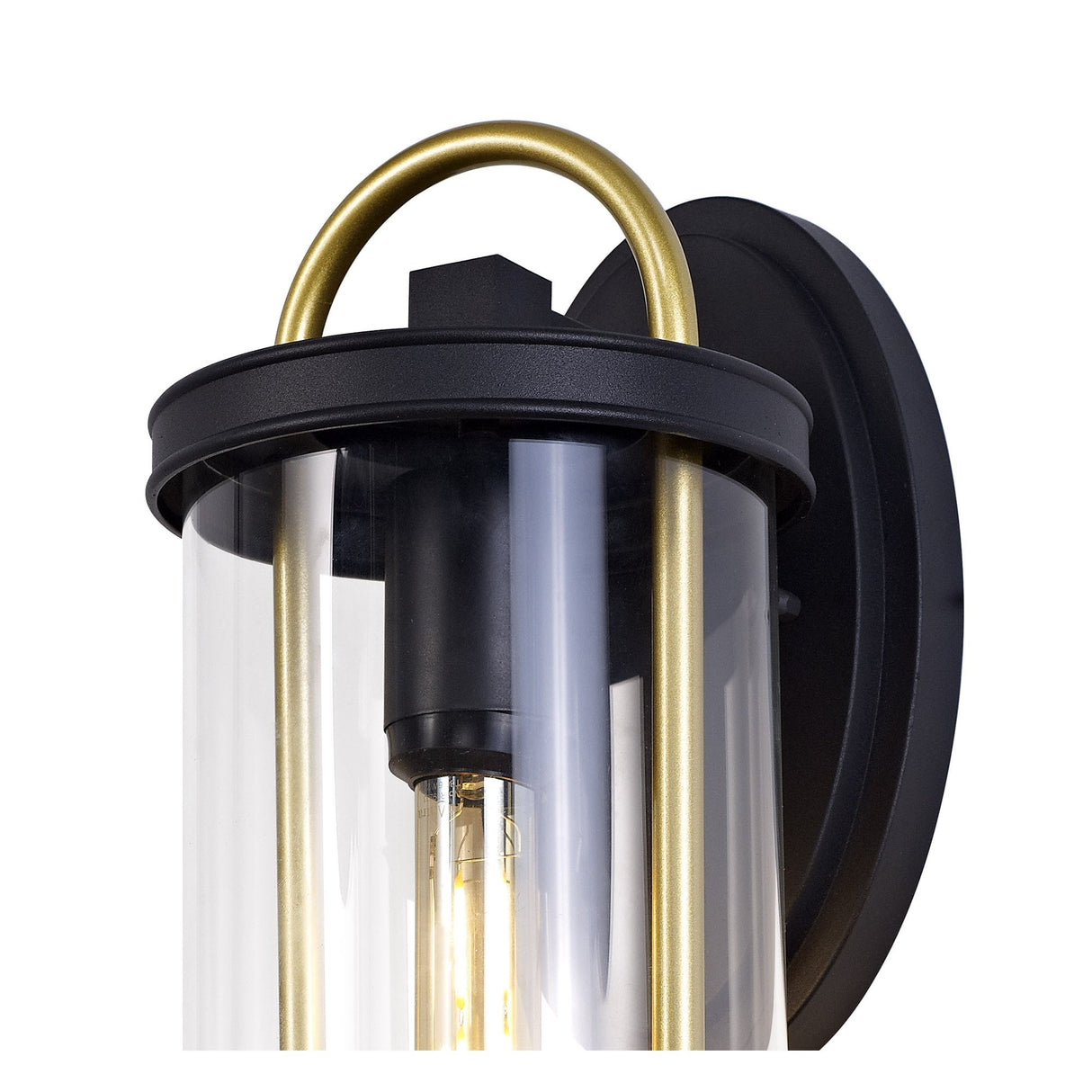 Elegant Black & Gold Wall Lamp with Clear Glass, E27 Socket, IP54, 2-Year Warranty