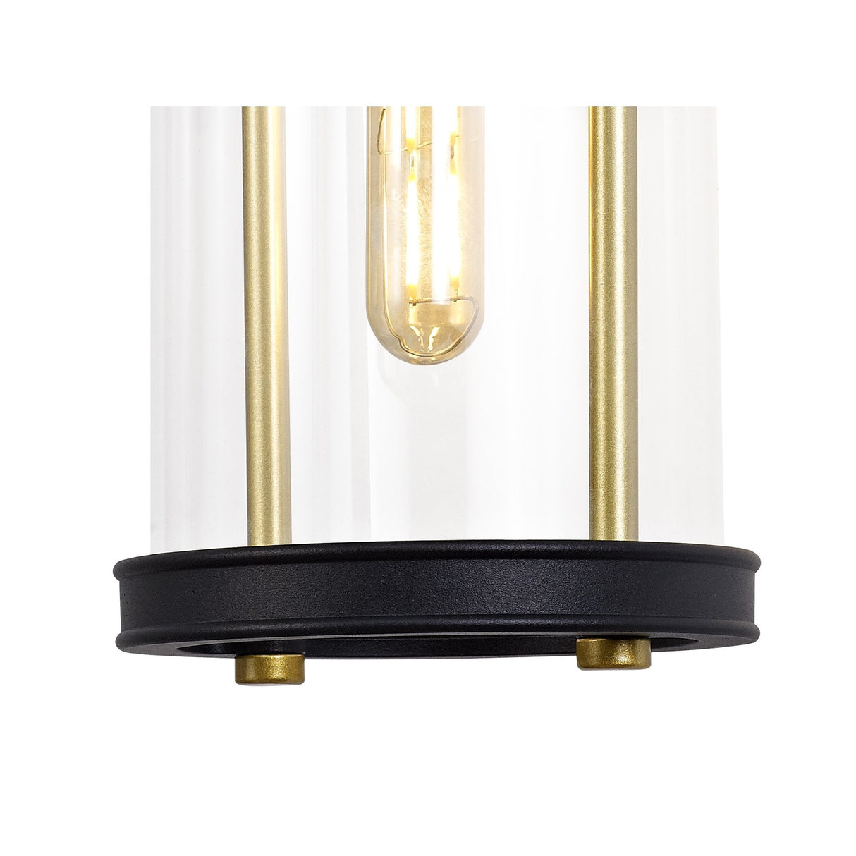 Elegant Black & Gold Wall Lamp with Clear Glass, E27 Socket, IP54, 2-Year Warranty