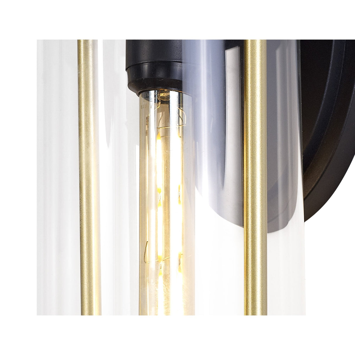 Elegant Black & Gold Wall Lamp with Clear Glass, E27 Socket, IP54, 2-Year Warranty