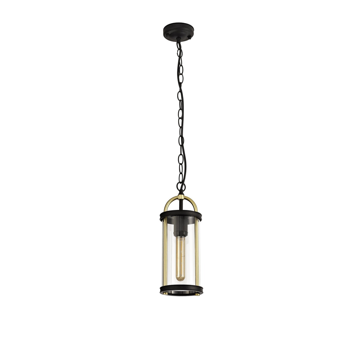 Elegant Black & Gold Pendant Light with Clear Glass Shade, E27, IP54, Adjustable Drop