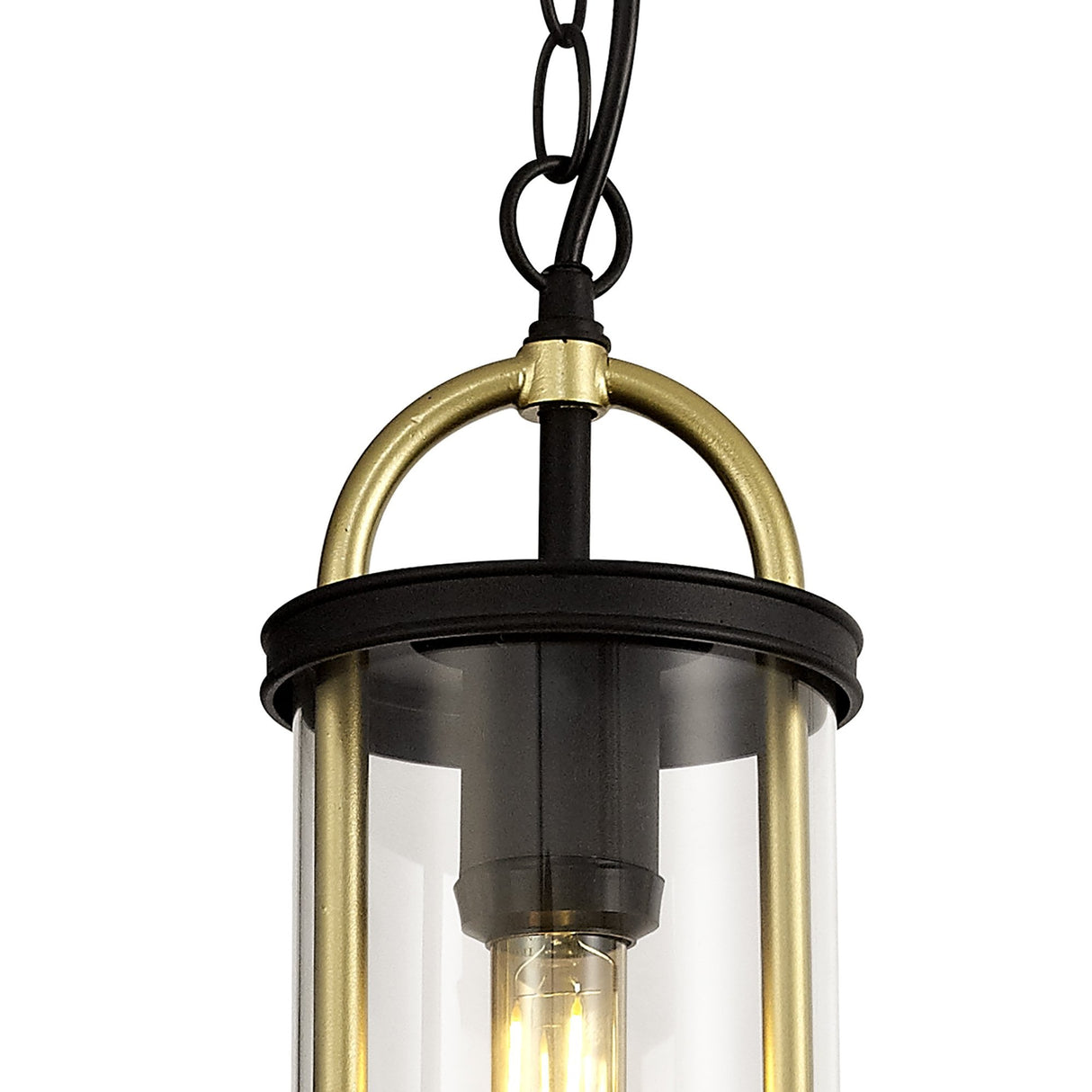 Elegant Black & Gold Pendant Light with Clear Glass Shade, E27, IP54, Adjustable Drop