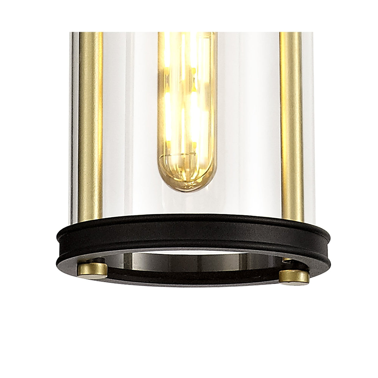 Elegant Black & Gold Pendant Light with Clear Glass Shade, E27, IP54, Adjustable Drop