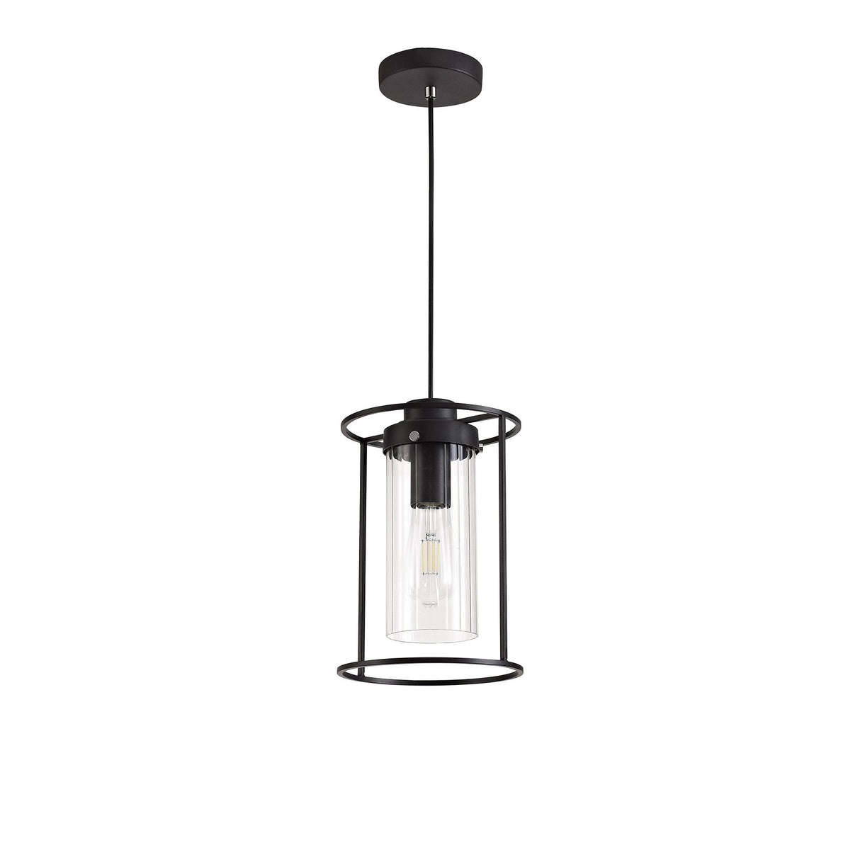 Modern Black and Clear Glass Single Pendant Light, E27 Socket