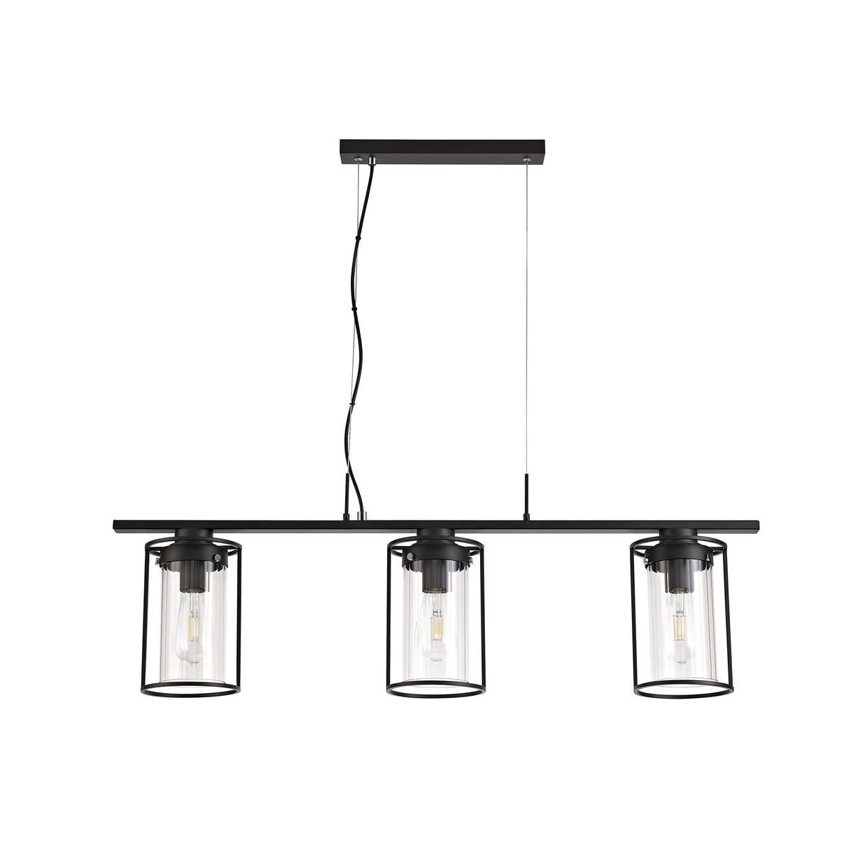 Sleek Black Triple Light Linear Pendant with Clear Glass Shades