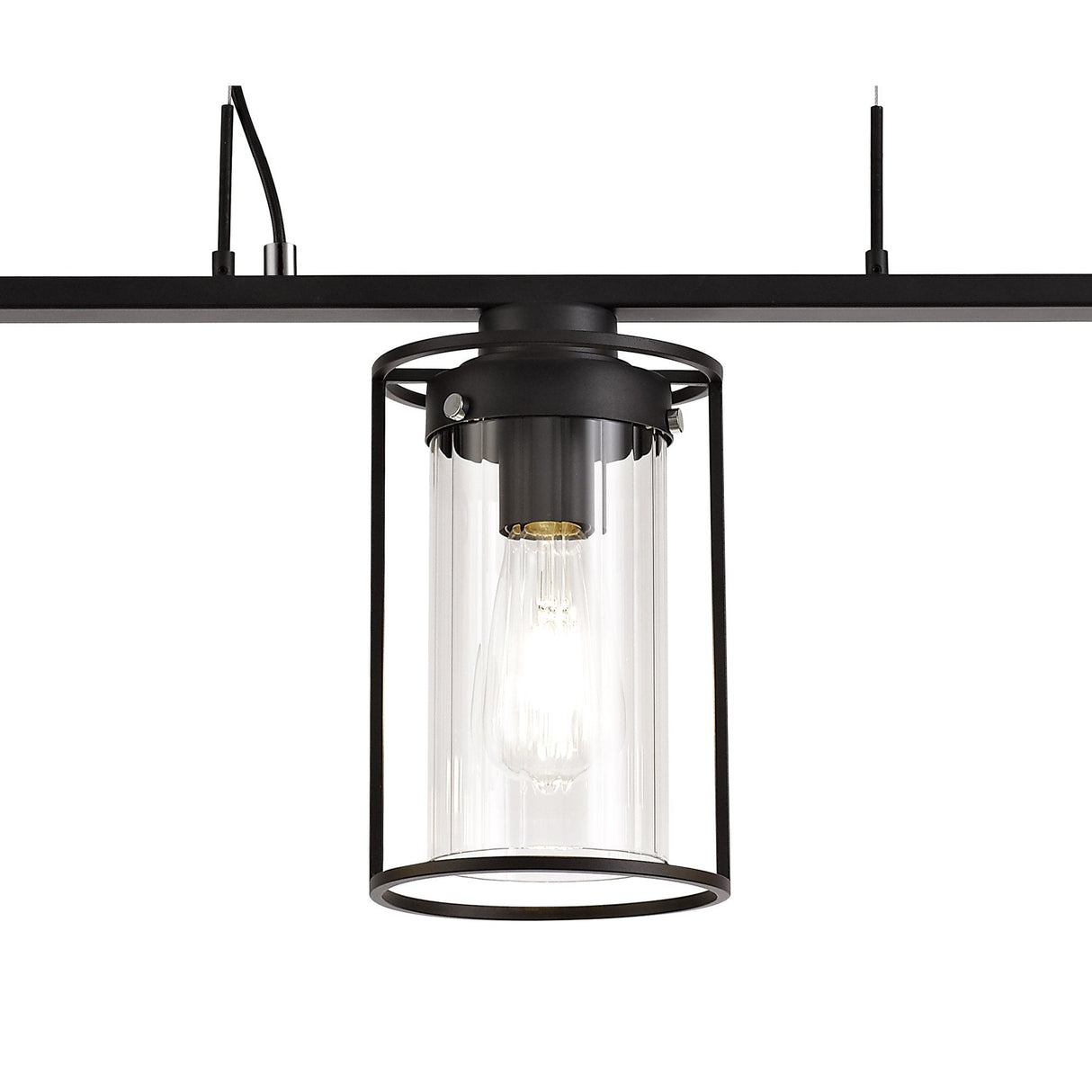Sleek Black Triple Light Linear Pendant with Clear Glass Shades