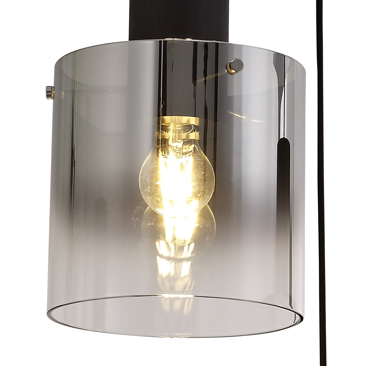 Black and Smoke Glass 3-Light Round Pendant, Adjustable E27 Fixture