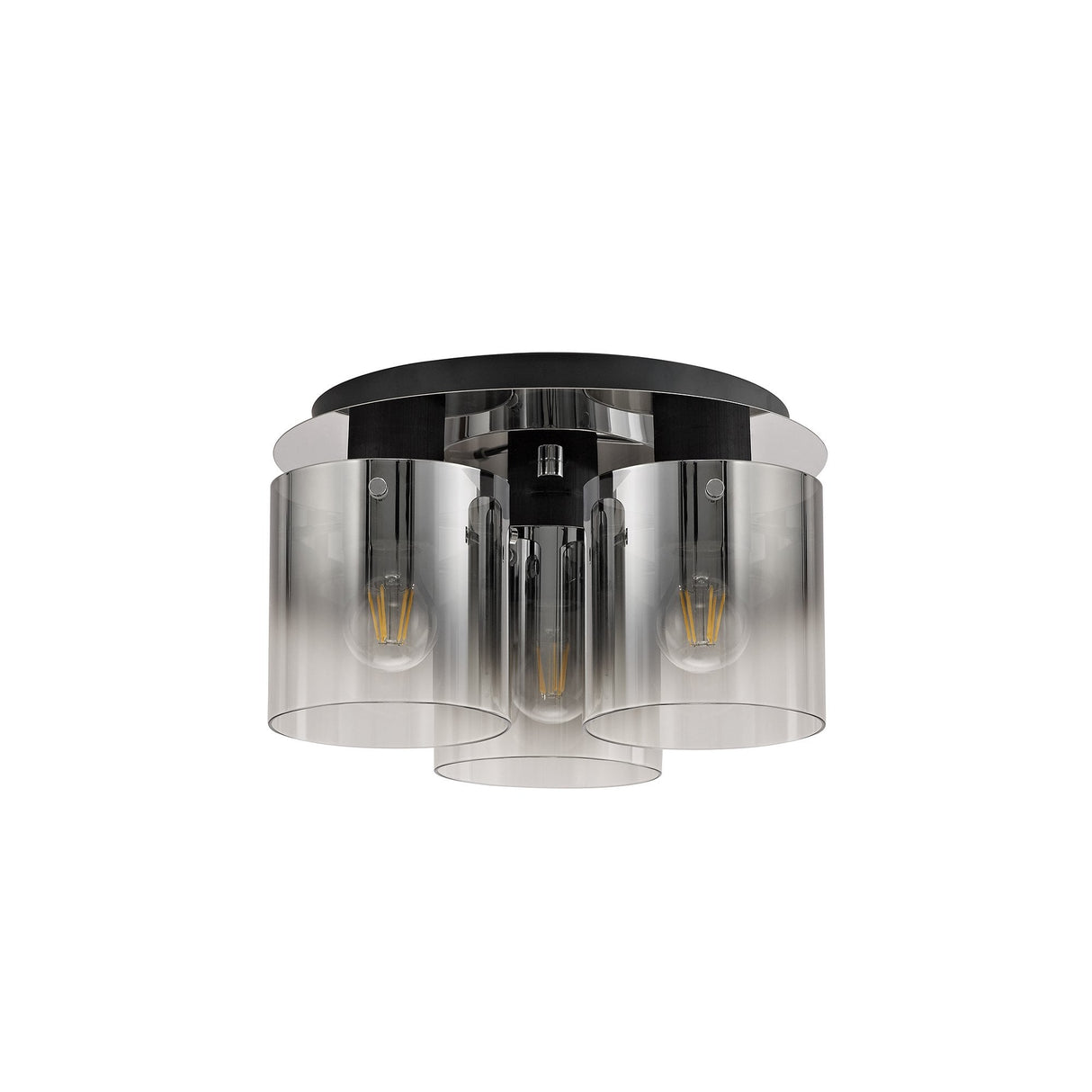 Modern Black and Smoke Glass 3-Light Ceiling Flush Mount