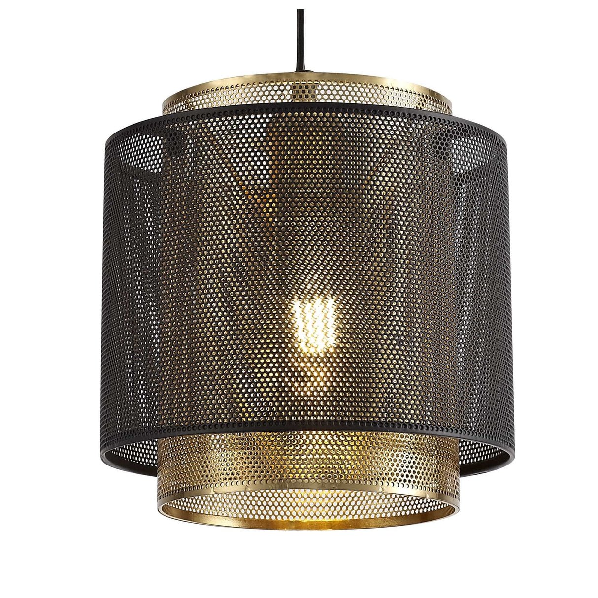 Elegant Dual-Tone Pendant Light with Adjustable Drop in Matte Black & Satin Gold