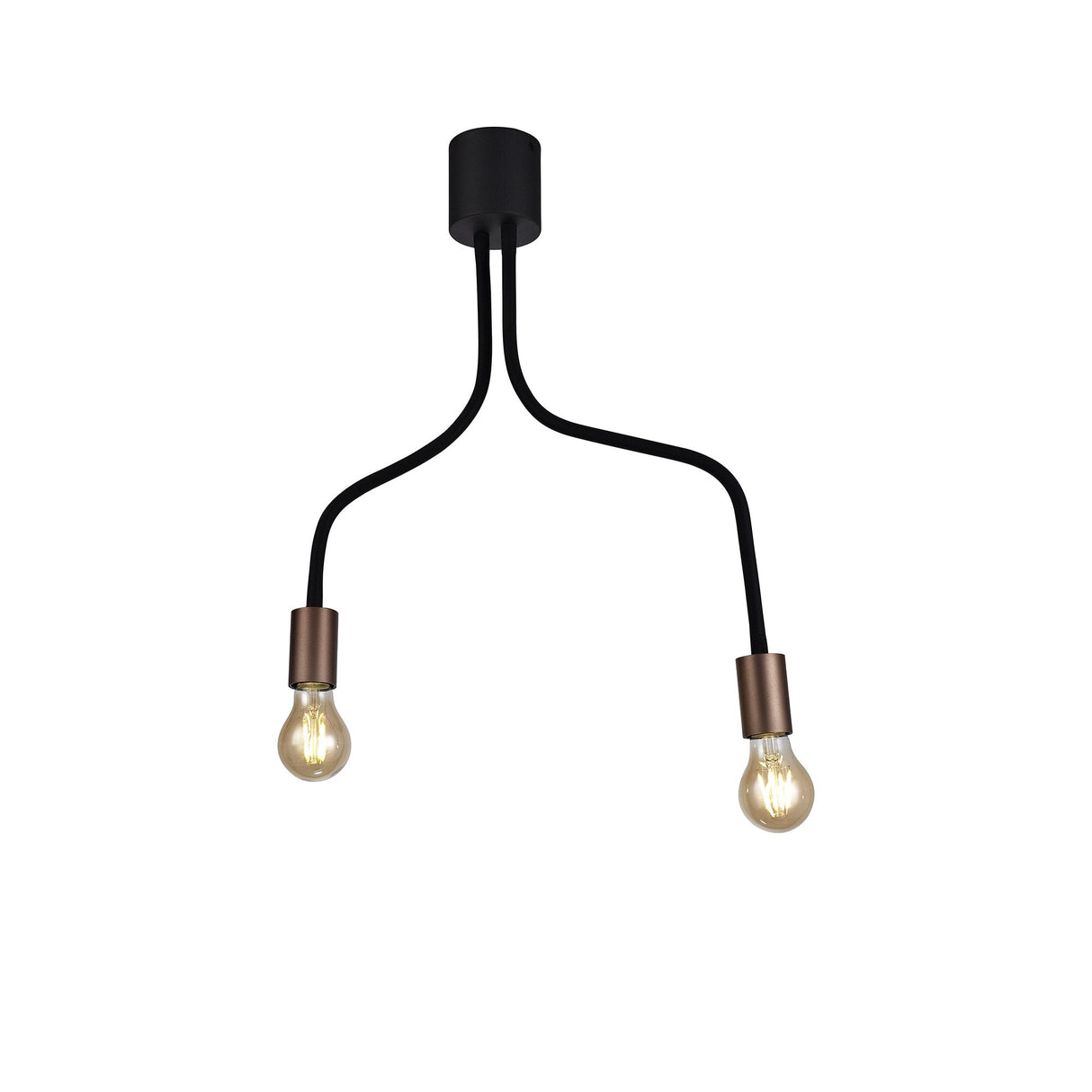 Sleek Adjustable Dual-Light Ceiling Fixture in Satin Black and Brushed Copper