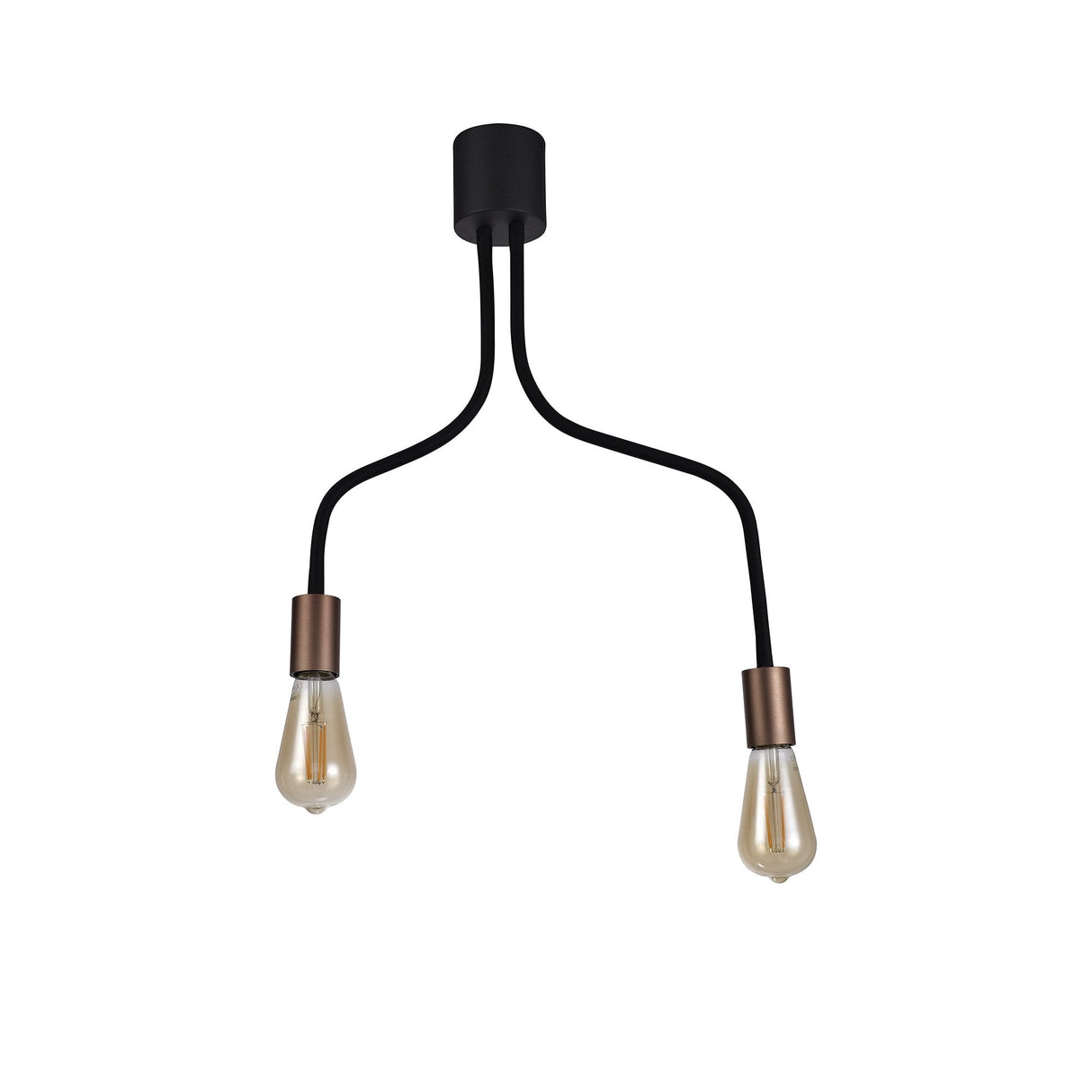 Sleek Adjustable Dual-Light Ceiling Fixture in Satin Black and Brushed Copper