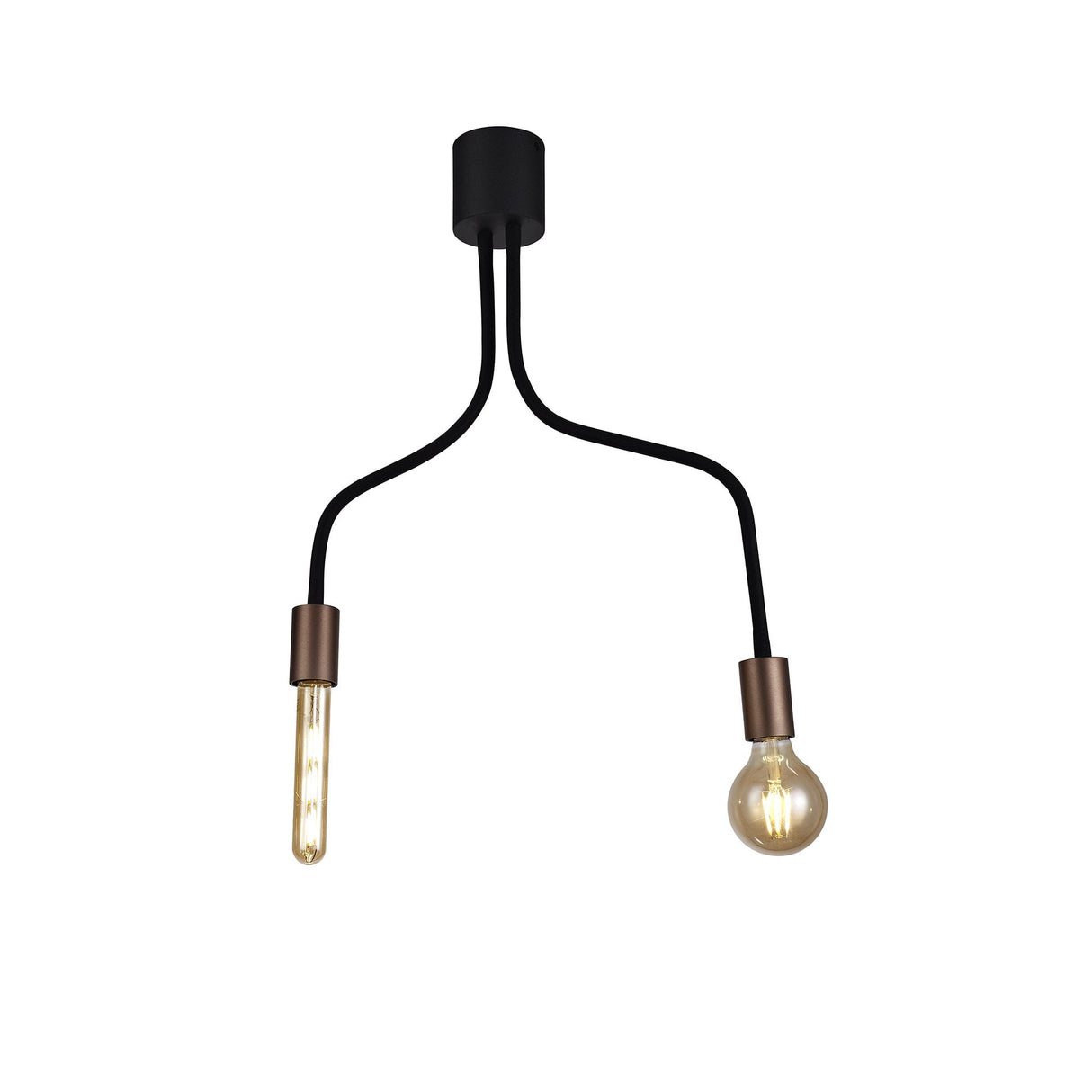 Sleek Adjustable Dual-Light Ceiling Fixture in Satin Black and Brushed Copper