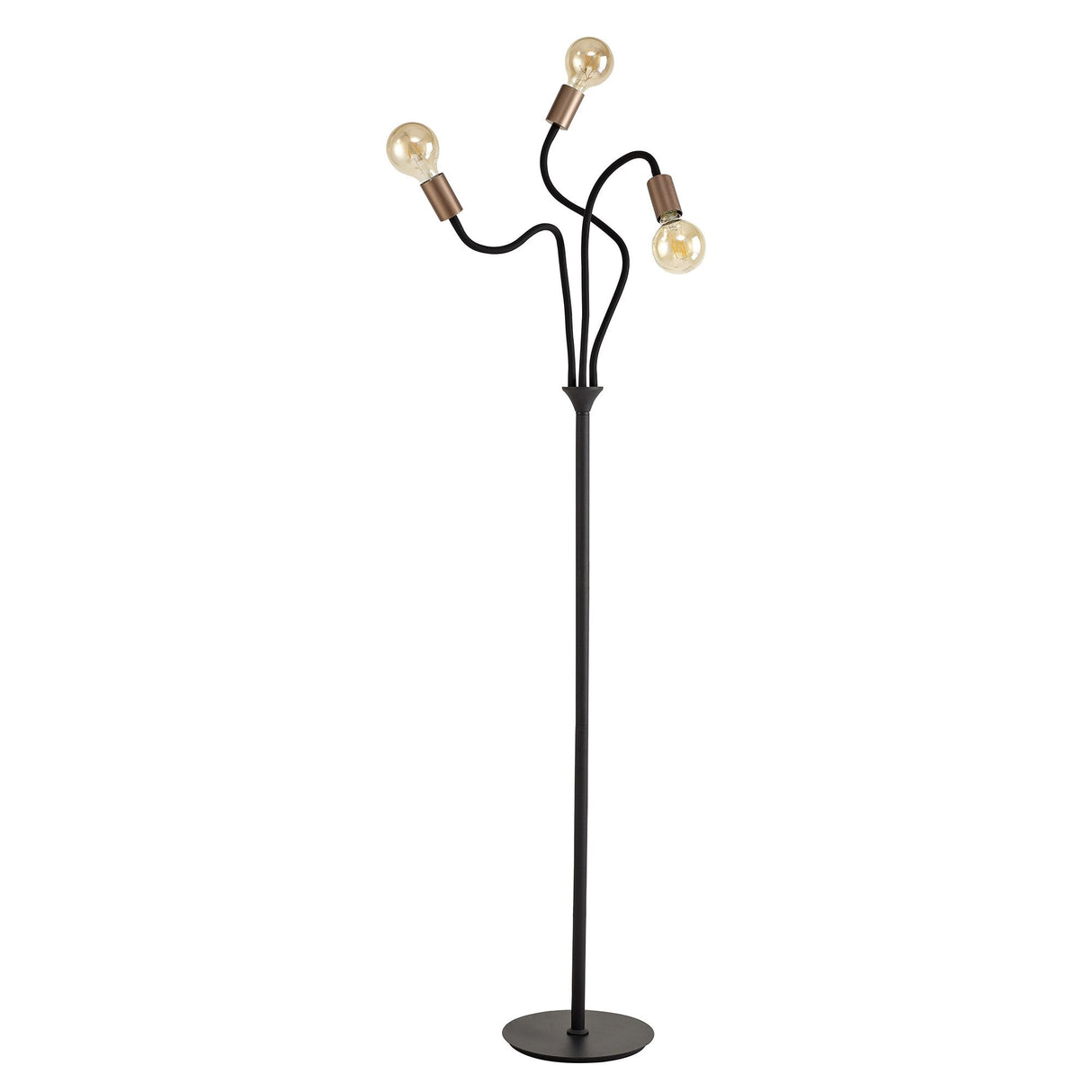 Adjustable Tripod Floor Lamp, 3-Light E27, Satin Black with Copper Accents