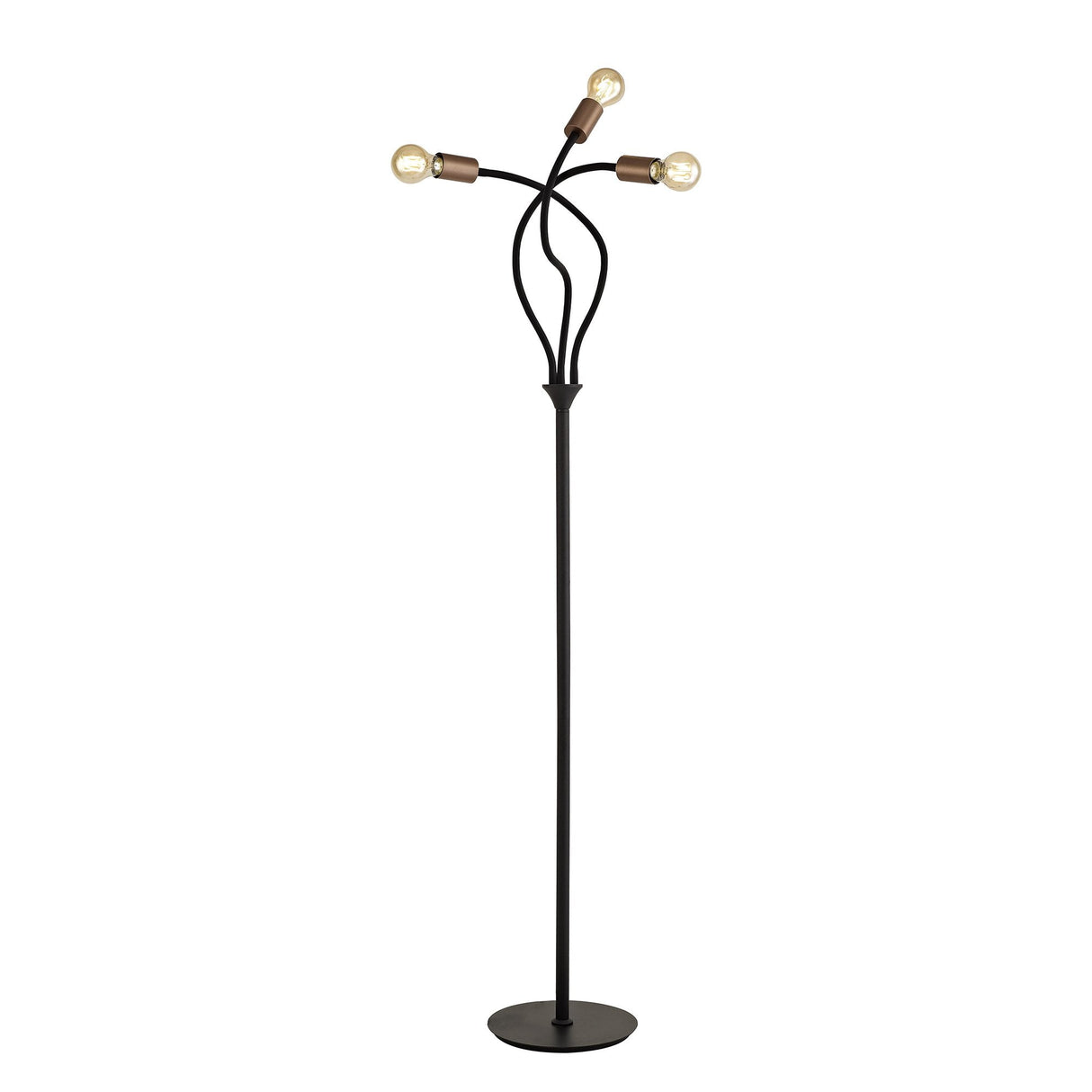 Adjustable Tripod Floor Lamp, 3-Light E27, Satin Black with Copper Accents