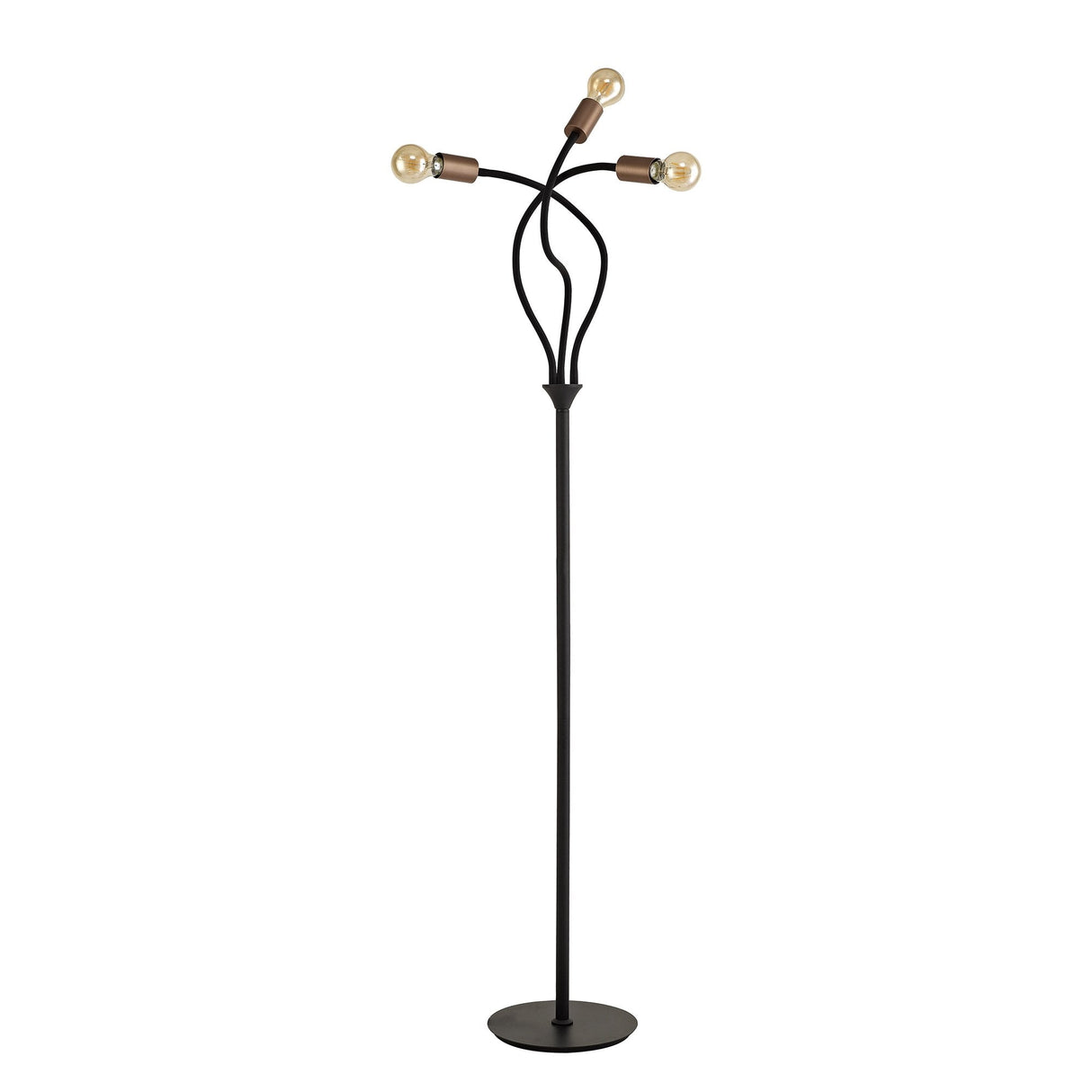 Adjustable Tripod Floor Lamp, 3-Light E27, Satin Black with Copper Accents