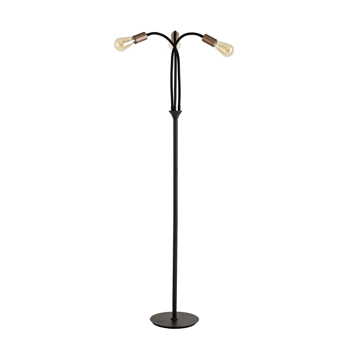 Adjustable Tripod Floor Lamp, 3-Light E27, Satin Black with Copper Accents