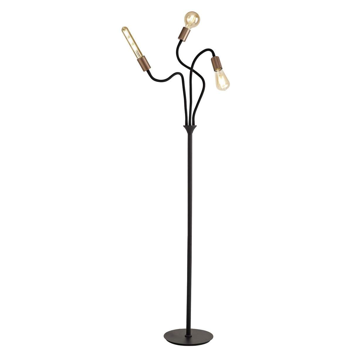 Adjustable Tripod Floor Lamp, 3-Light E27, Satin Black with Copper Accents
