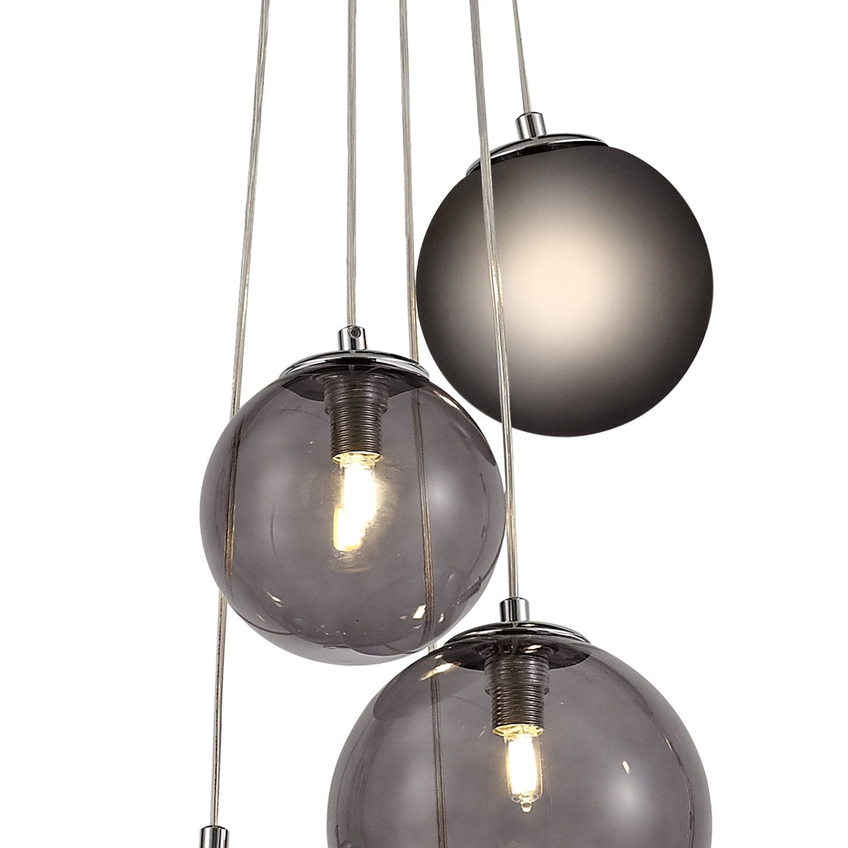 Modern Elegance: 5-Light Chrome Pendant with Smoked Glass Shades