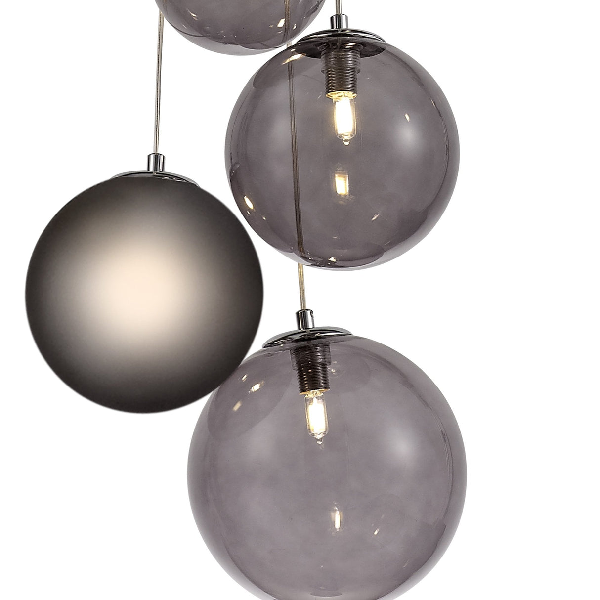 Modern Elegance: 5-Light Chrome Pendant with Smoked Glass Shades